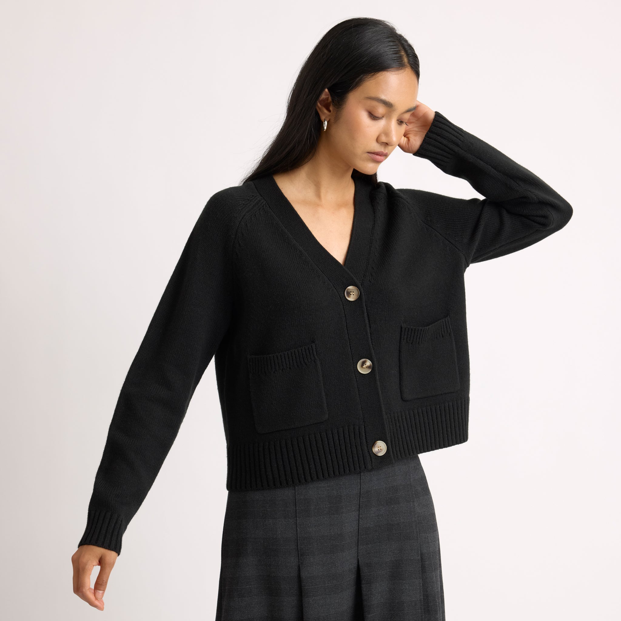 Black Relaxed V Neck Cardigan