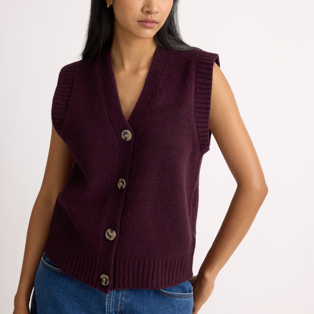 Burgundy Cosy Button Tank