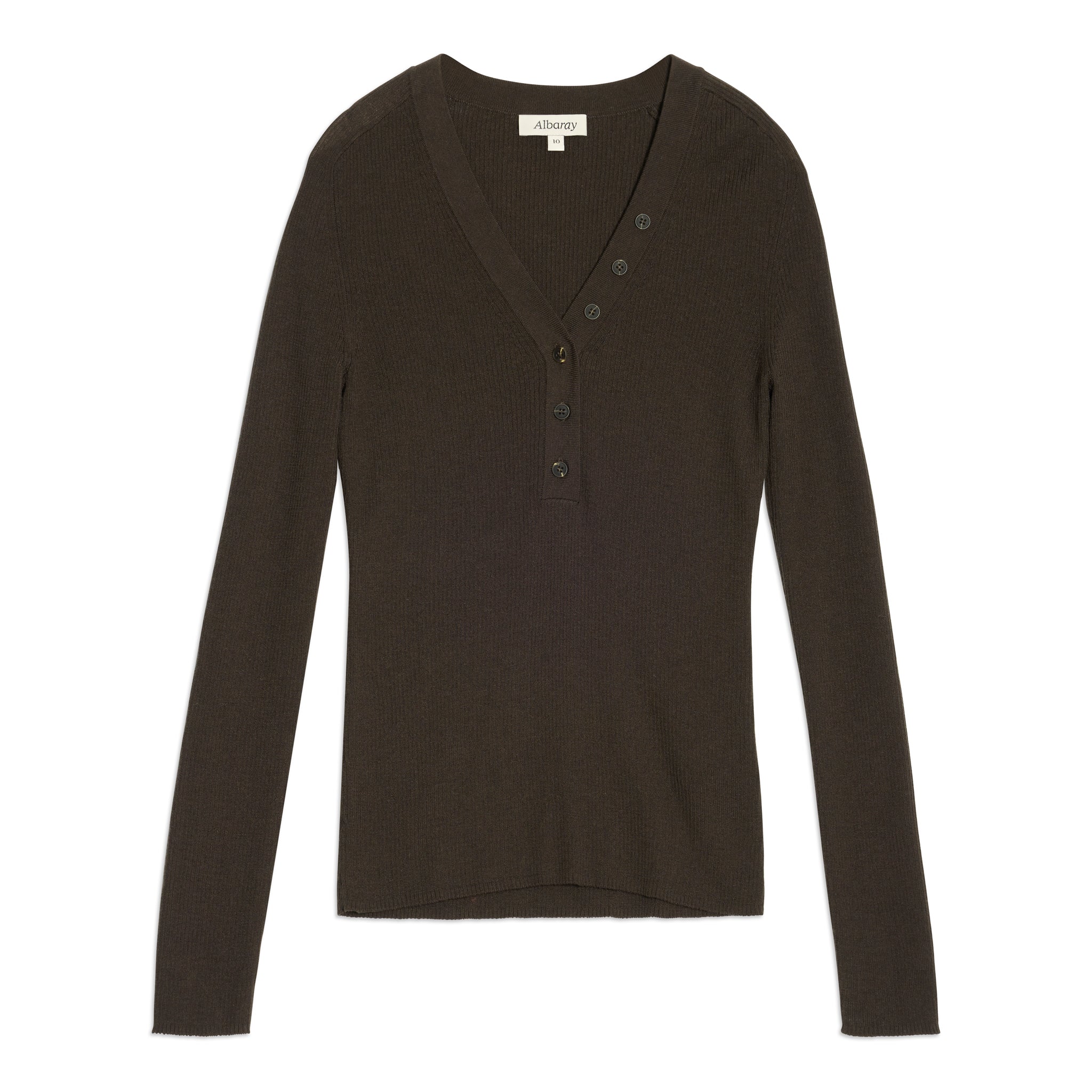 Chocolate Rib Button V Neck Long Sleeve Top