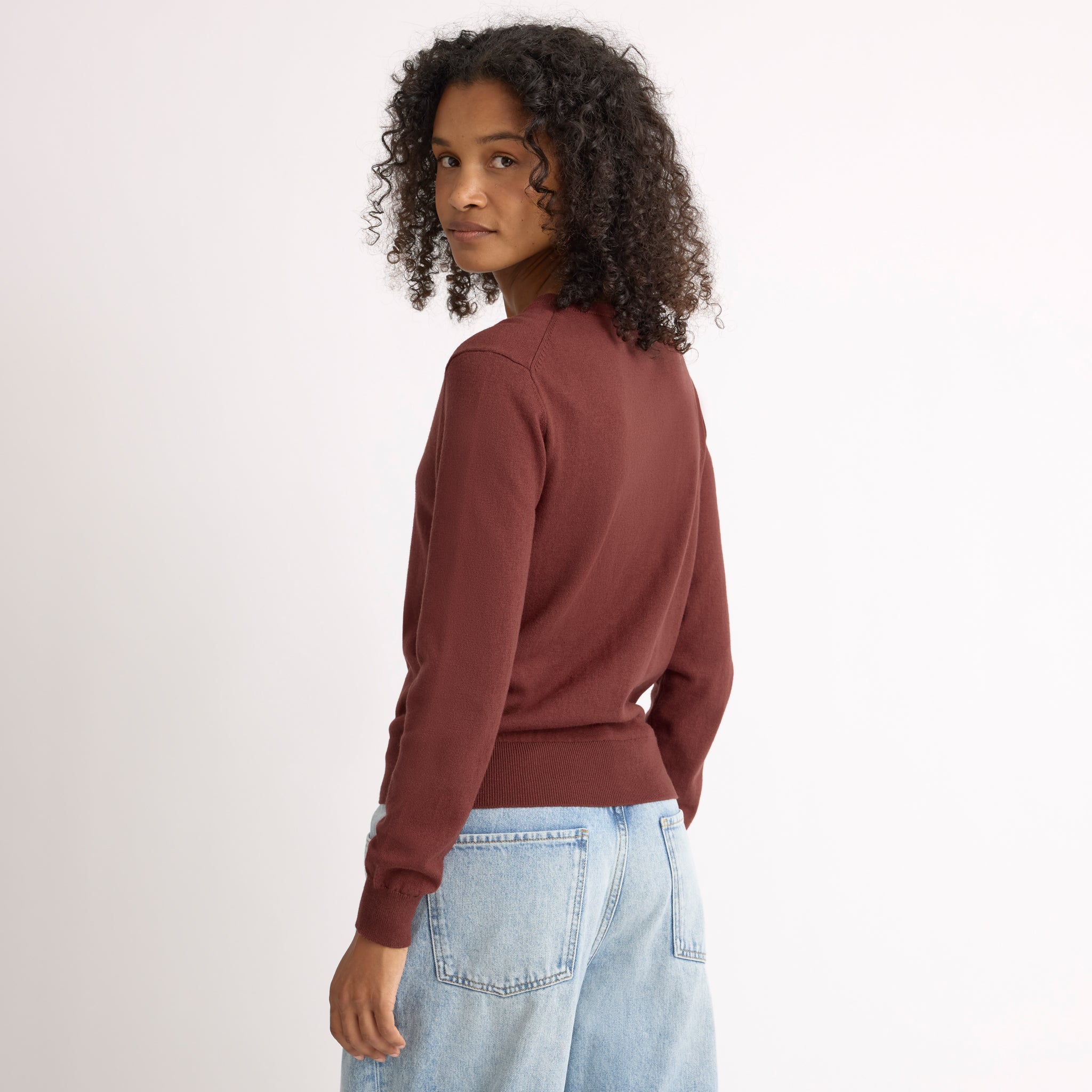 Chestnut Fine Knit V Neck Jumper