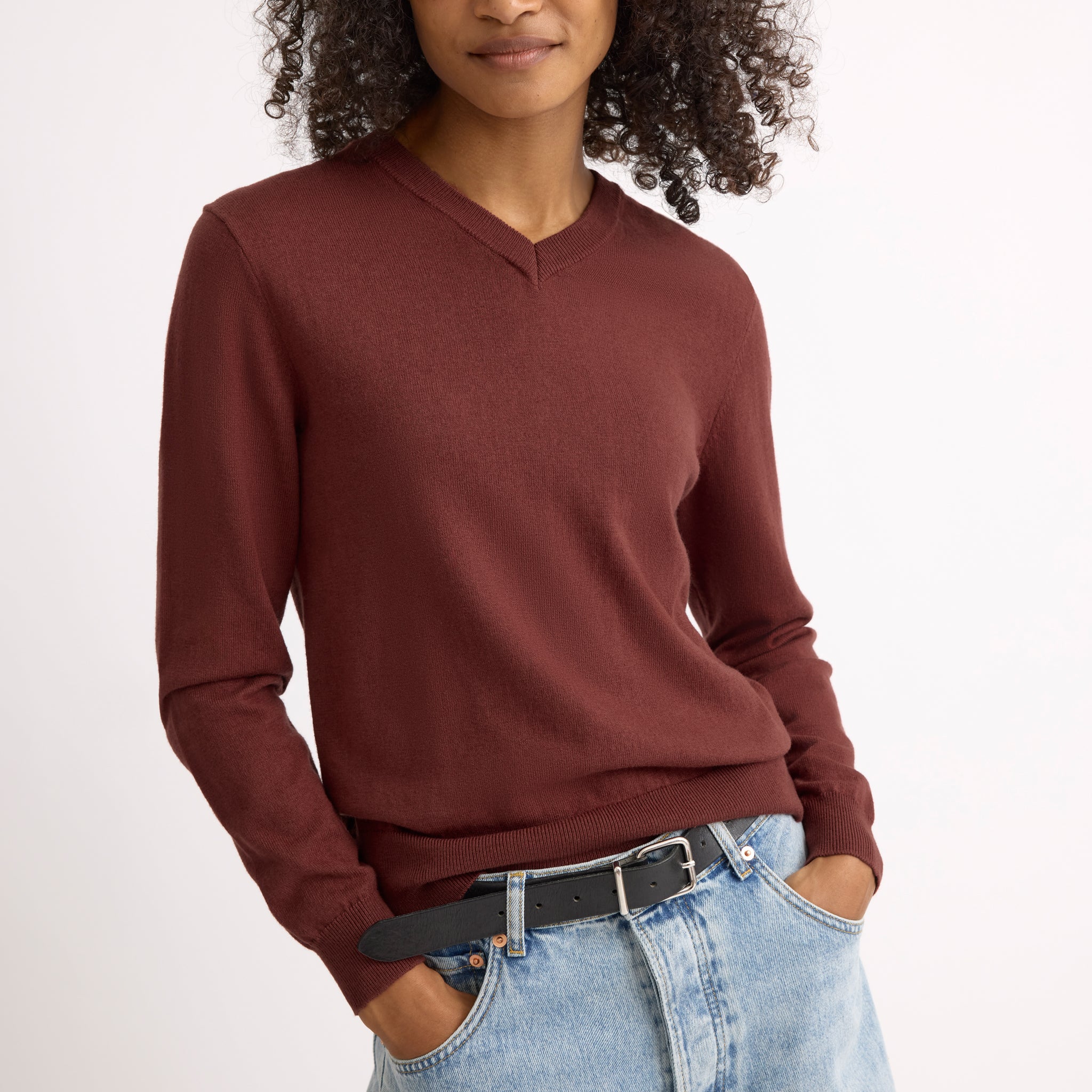 Chestnut Fine Knit V Neck Jumper
