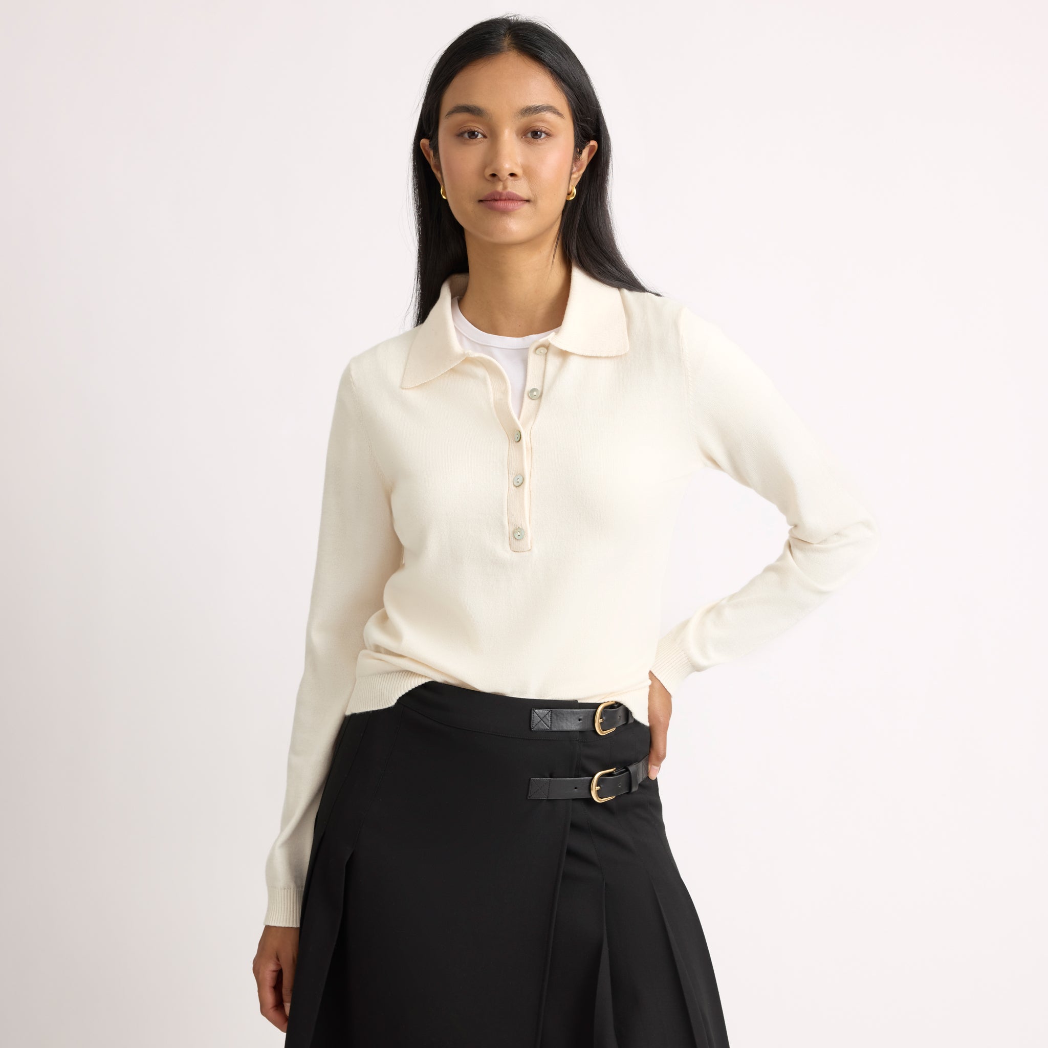 Fine Knit Long Sleeve Polo