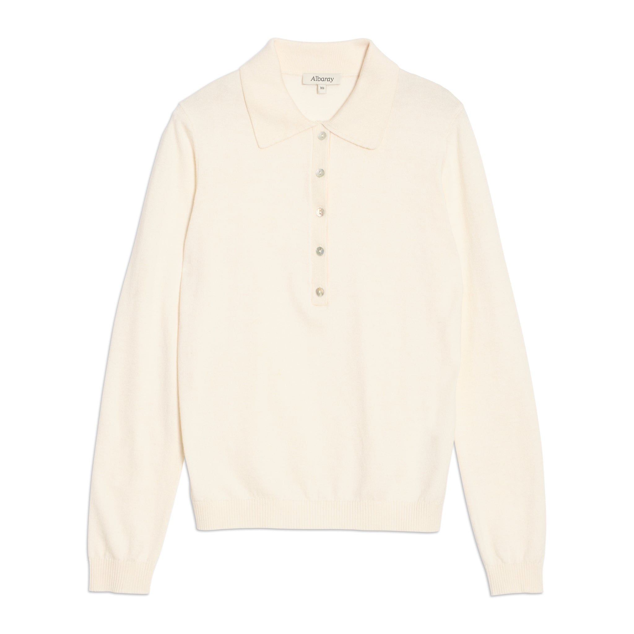 Cream Fine Knit Long Sleeve Polo