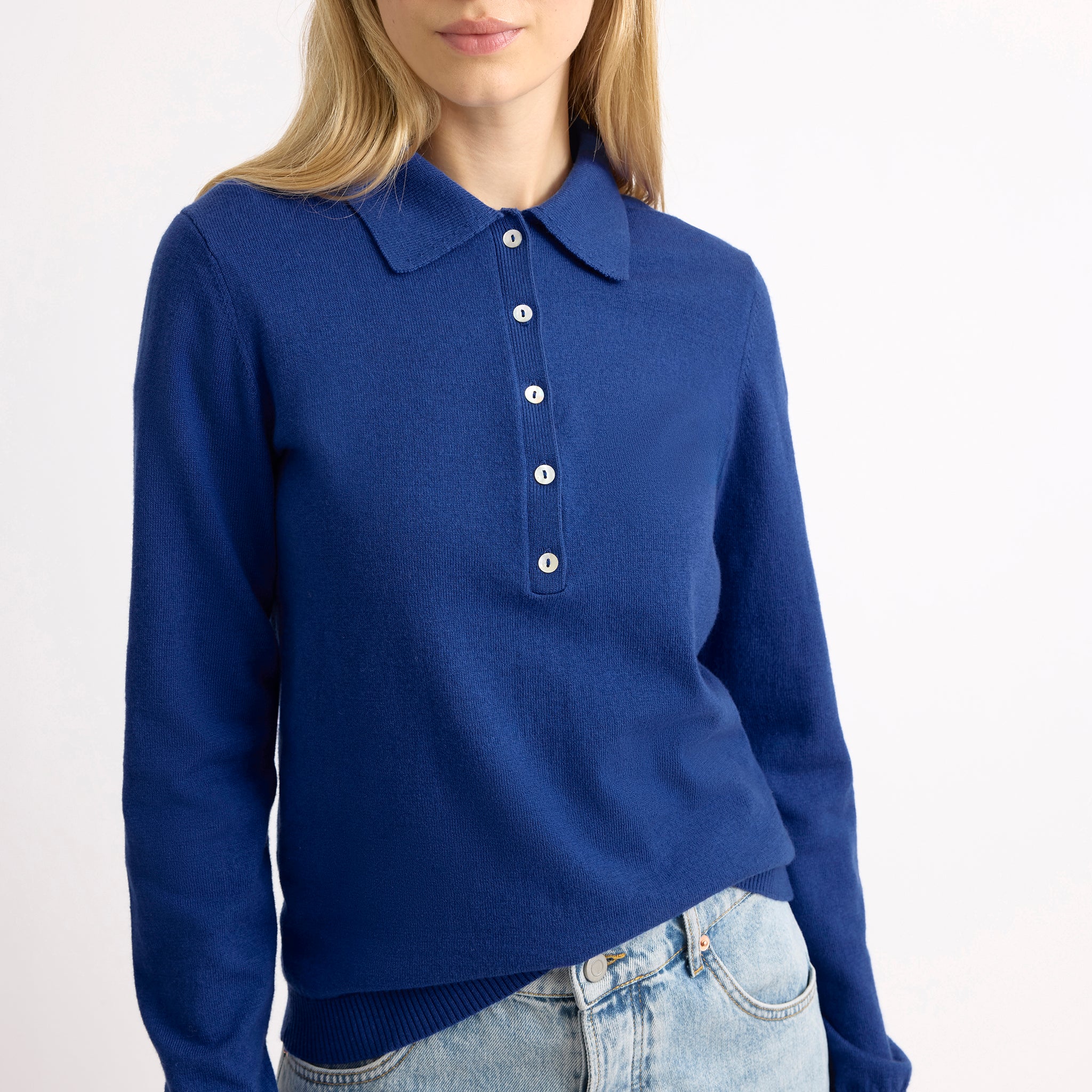 Cobalt Fine Knit Long Sleeve Polo