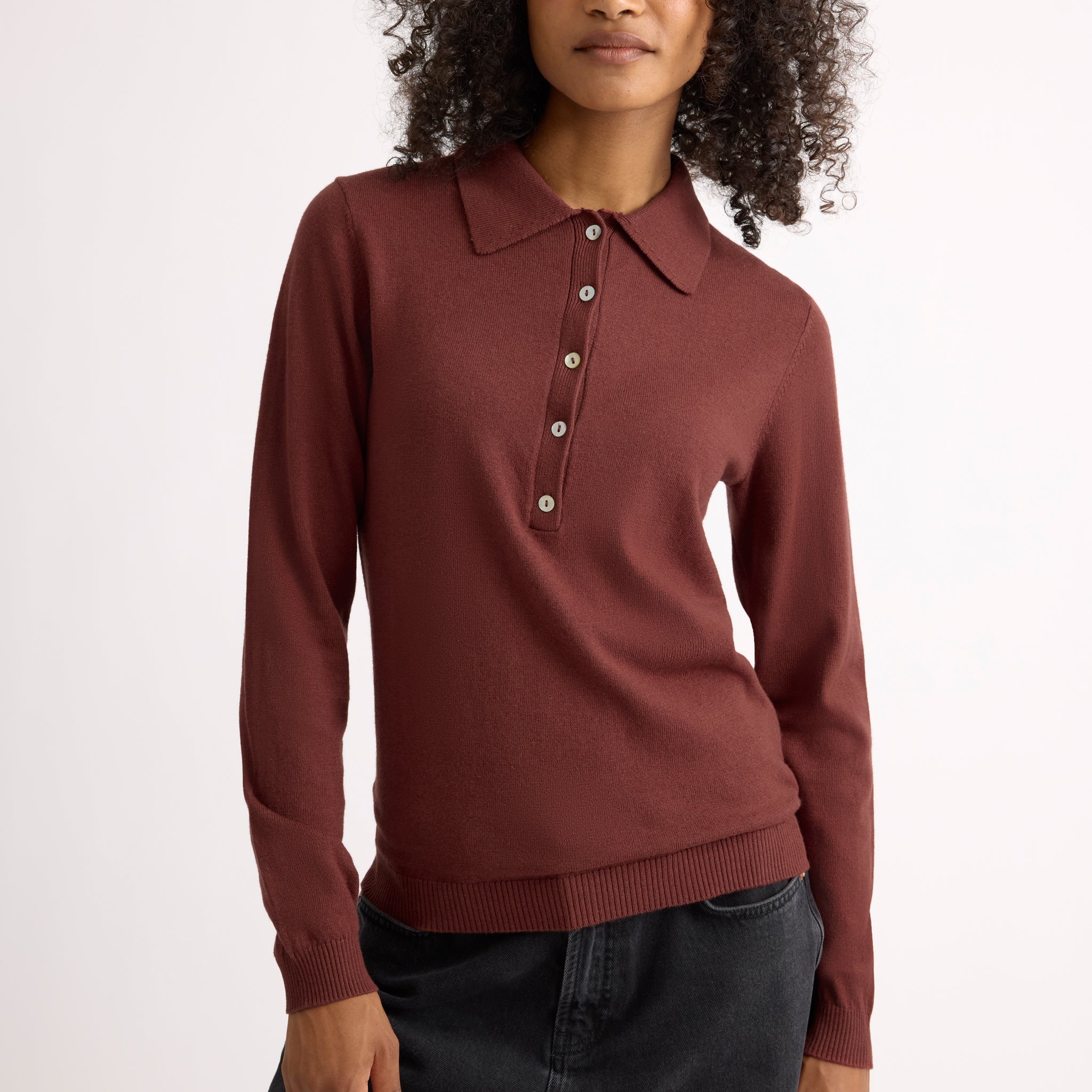 Chestnut Fine Knit Long Sleeve Polo