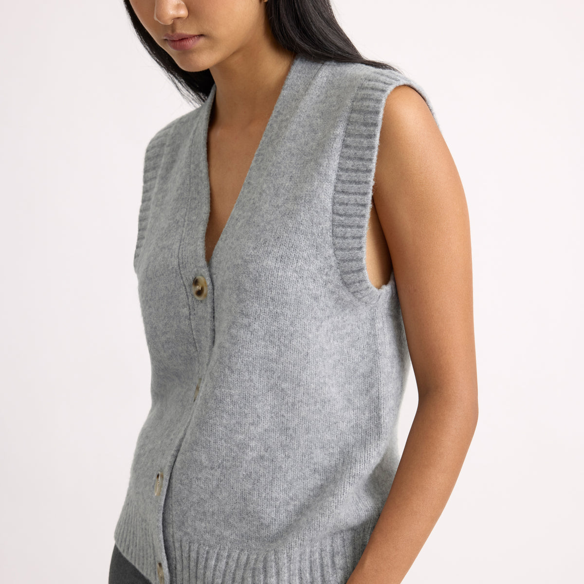 Grey Cosy Button Tank