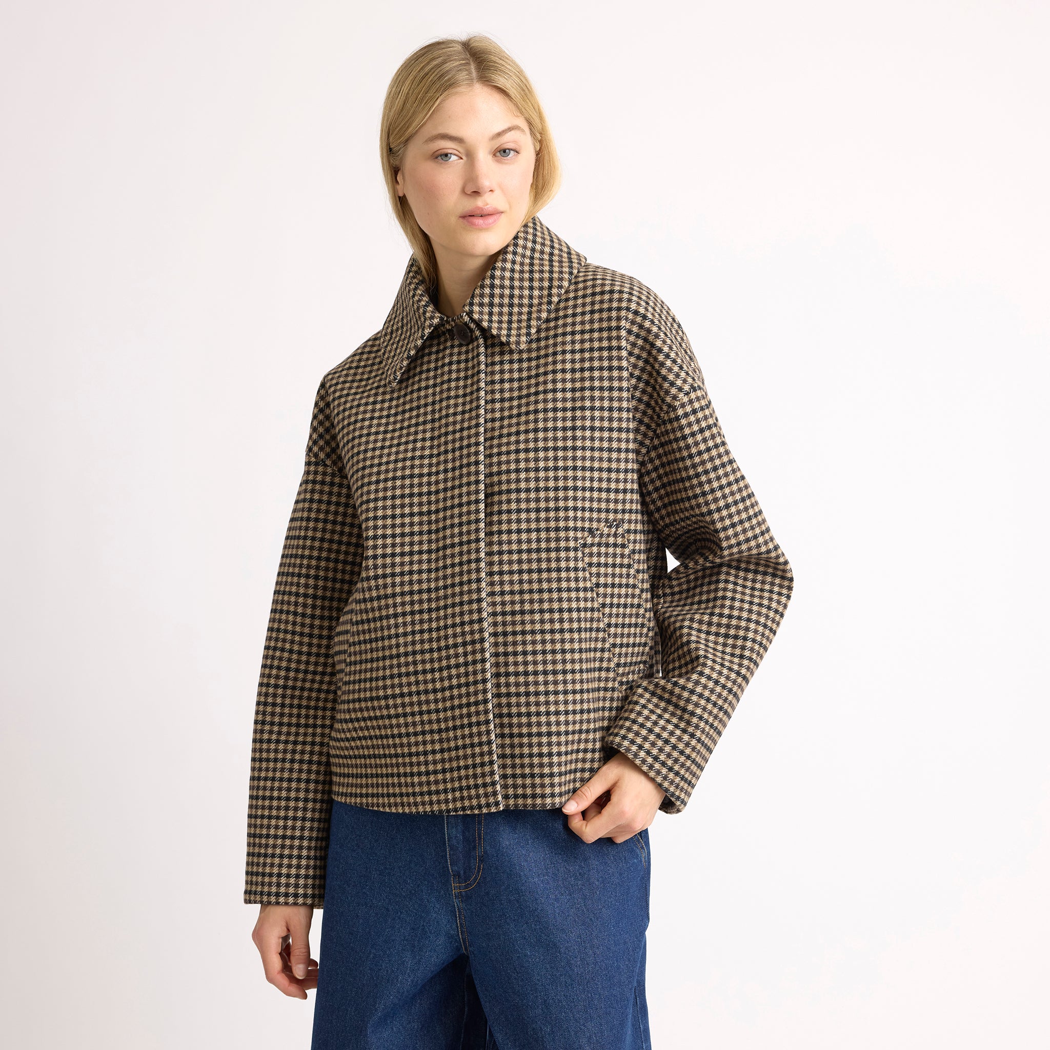 Check Fur Collar Jacket