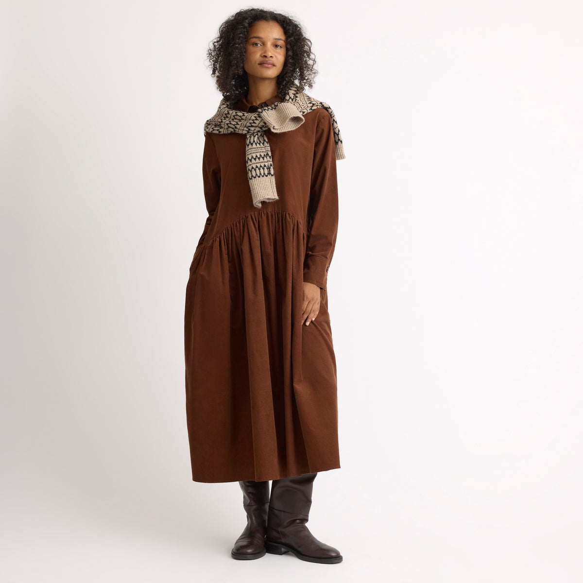 Tan Baby Cord Midi Dress