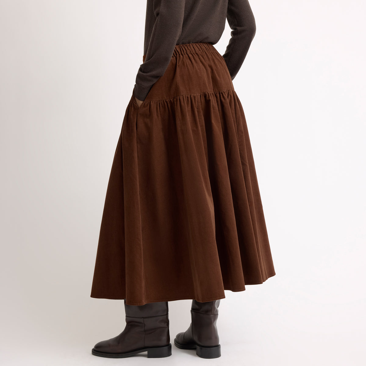 Baby Cord Drop Waist Midi Skirt