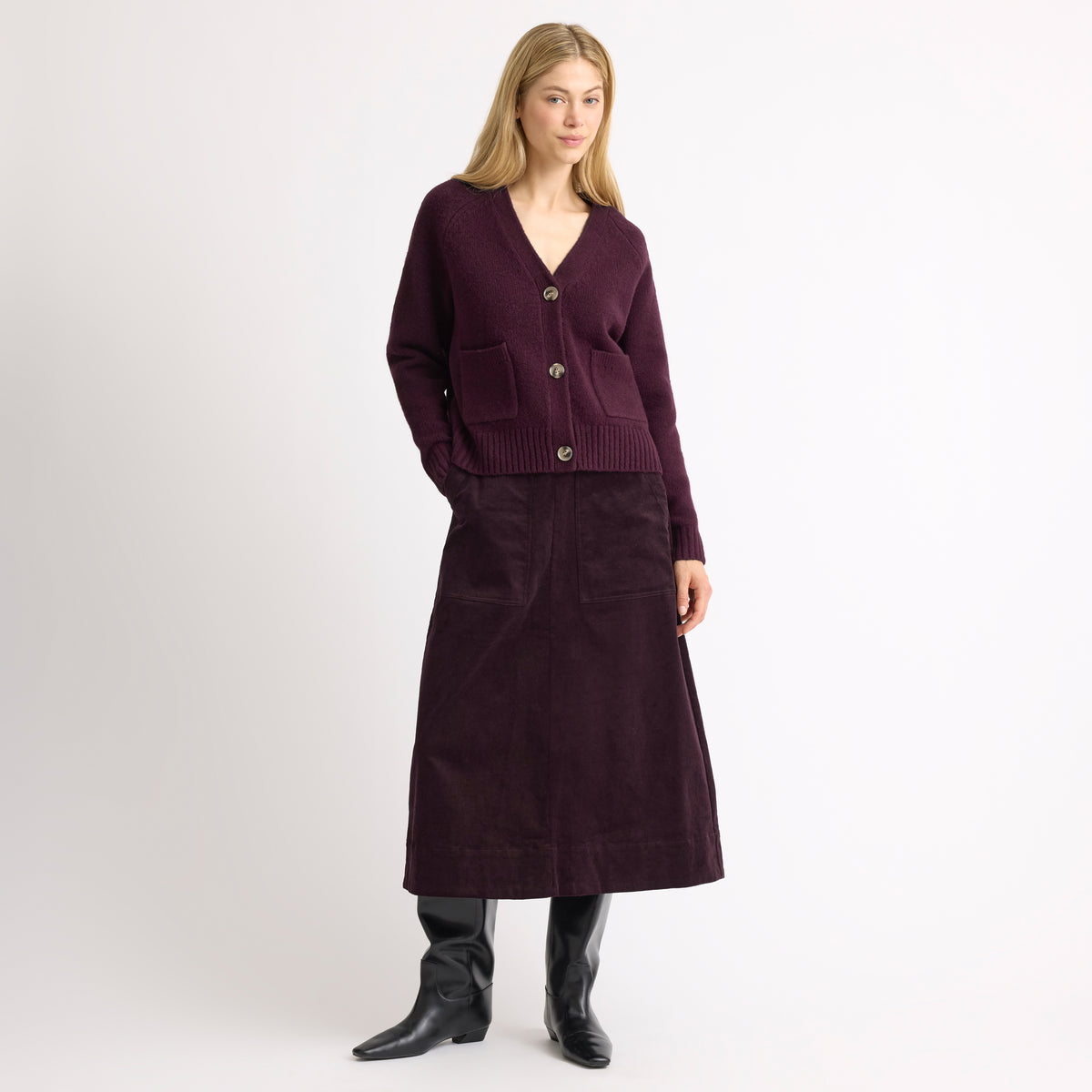 Burgundy Cord A Line Skirt
