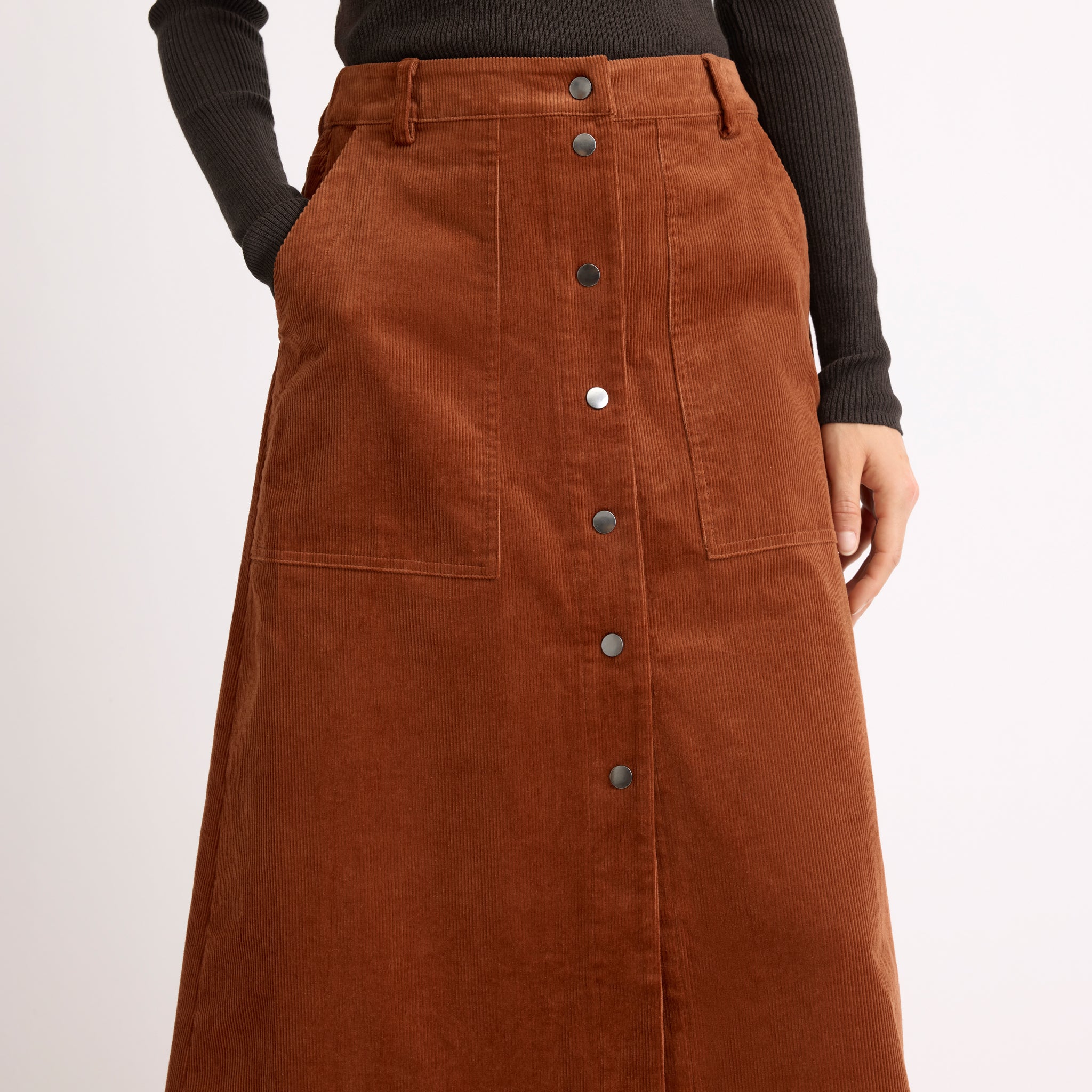 Tan Cord Popper Skirt