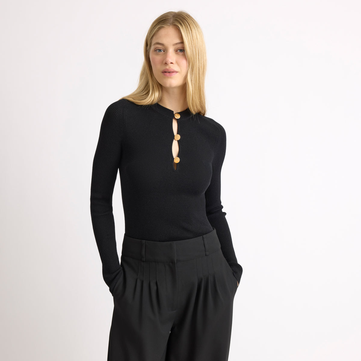 Front Slash Button Neck Top