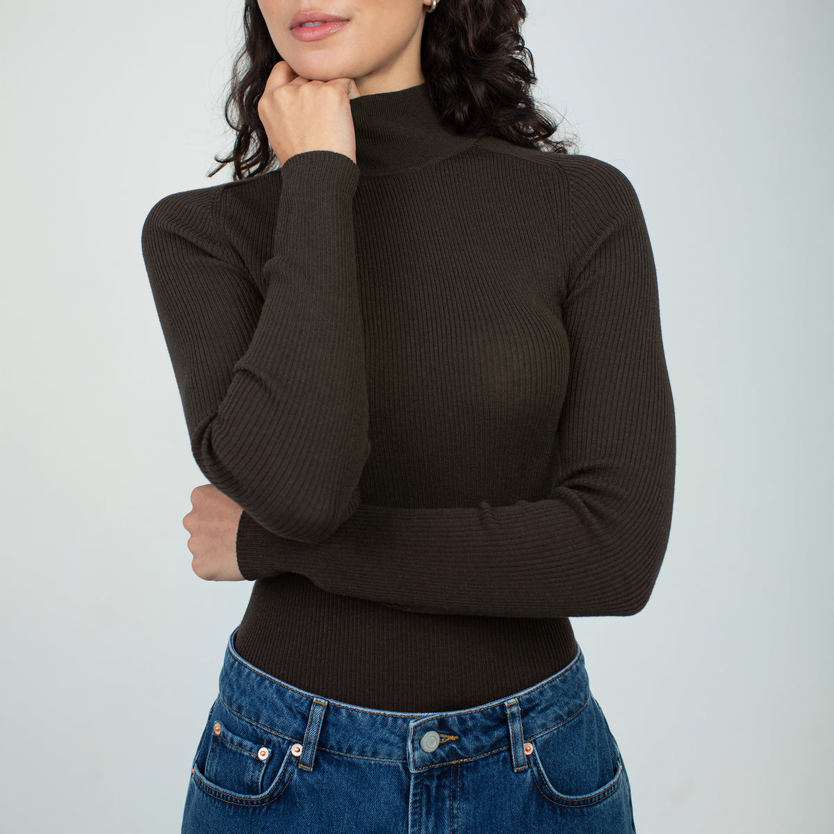 Chocolate Funnel Neck Skinny Jumper