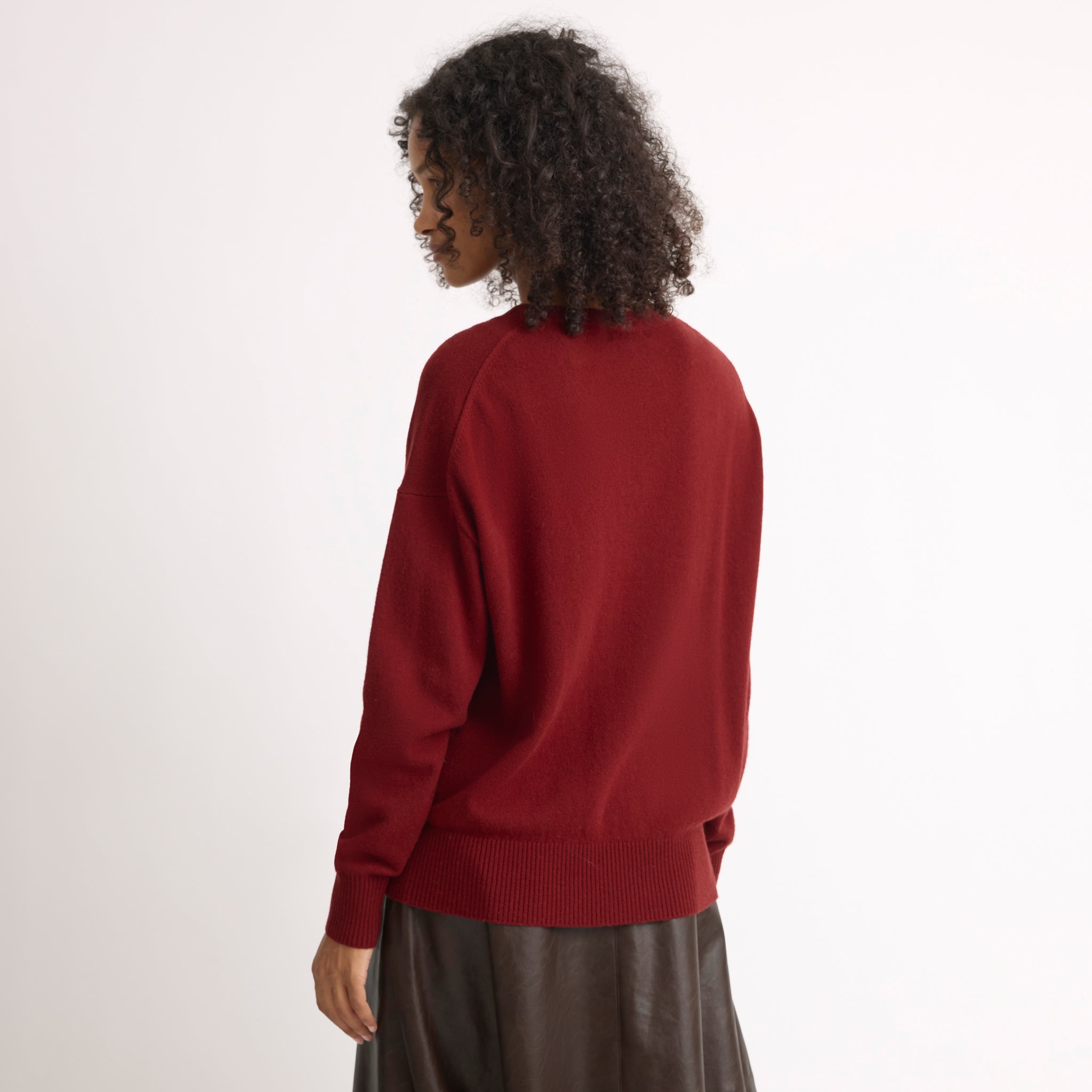 Red Wool Blend V Neck Jumper