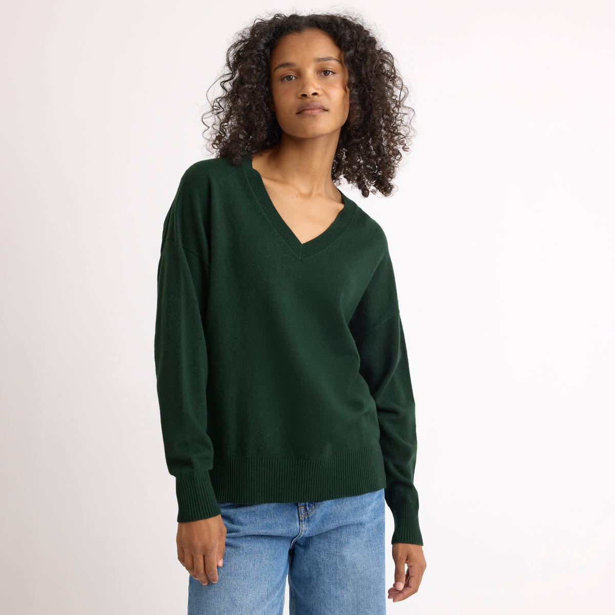 Green Wool Blend V Neck Jumper
