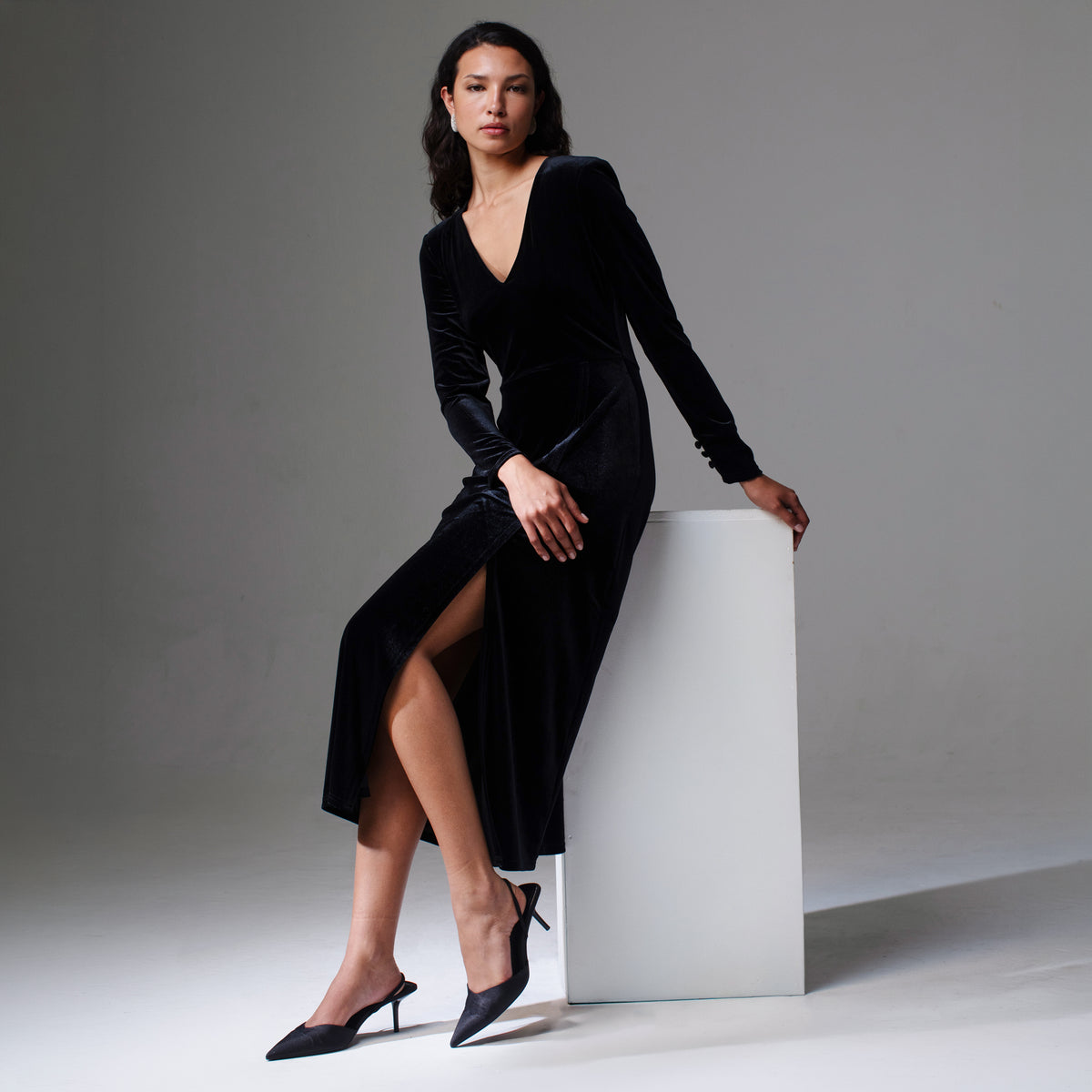 Velvet Shoulder Pad Dress