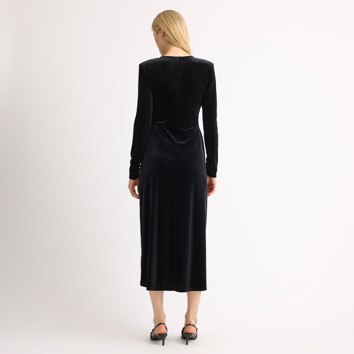 Velvet Shoulder Pad Dress