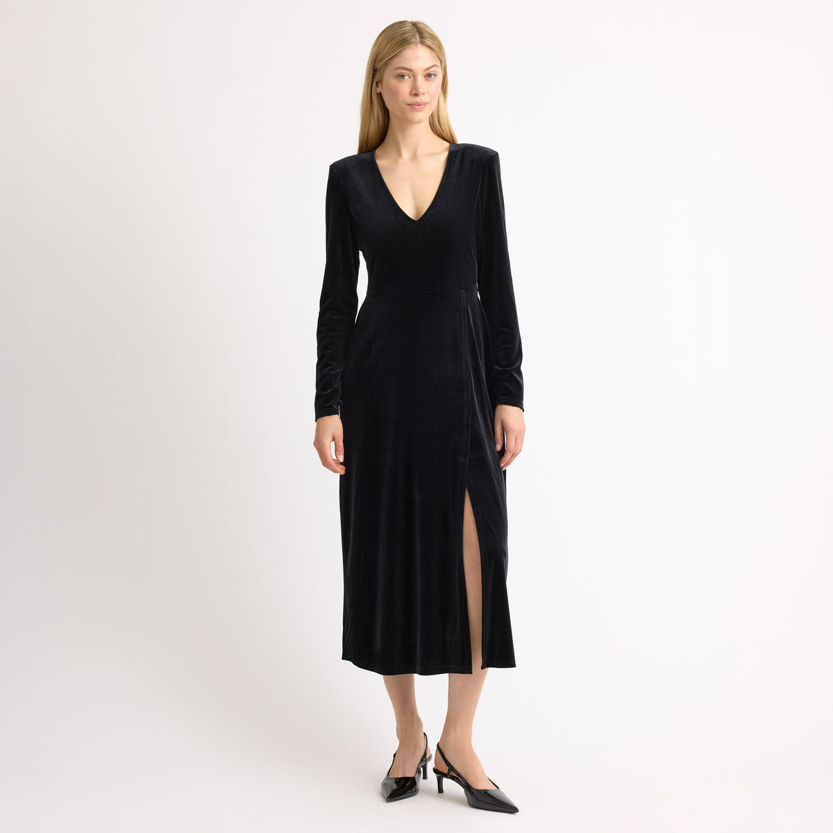 Velvet Shoulder Pad Dress