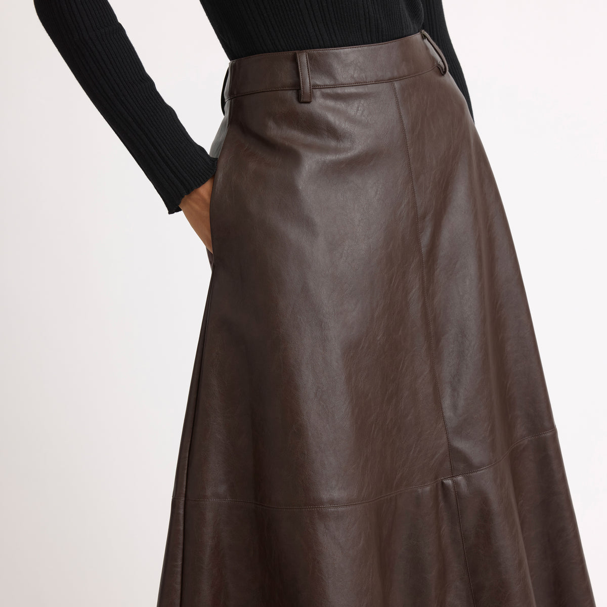 Chocolate Faux Leather Full Skirt