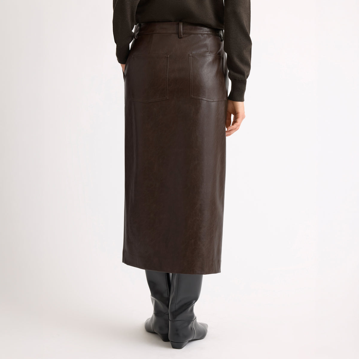 Chocolate Faux Leather Pencil Skirt
