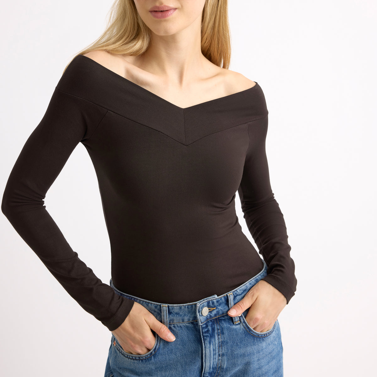 Chocolate V Bardot Top
