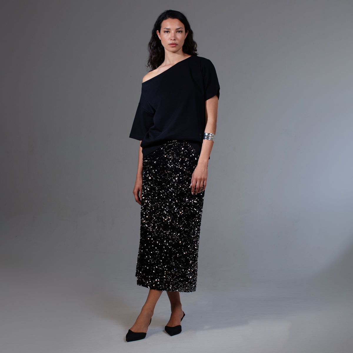 Black Off Shoulder T Shirt