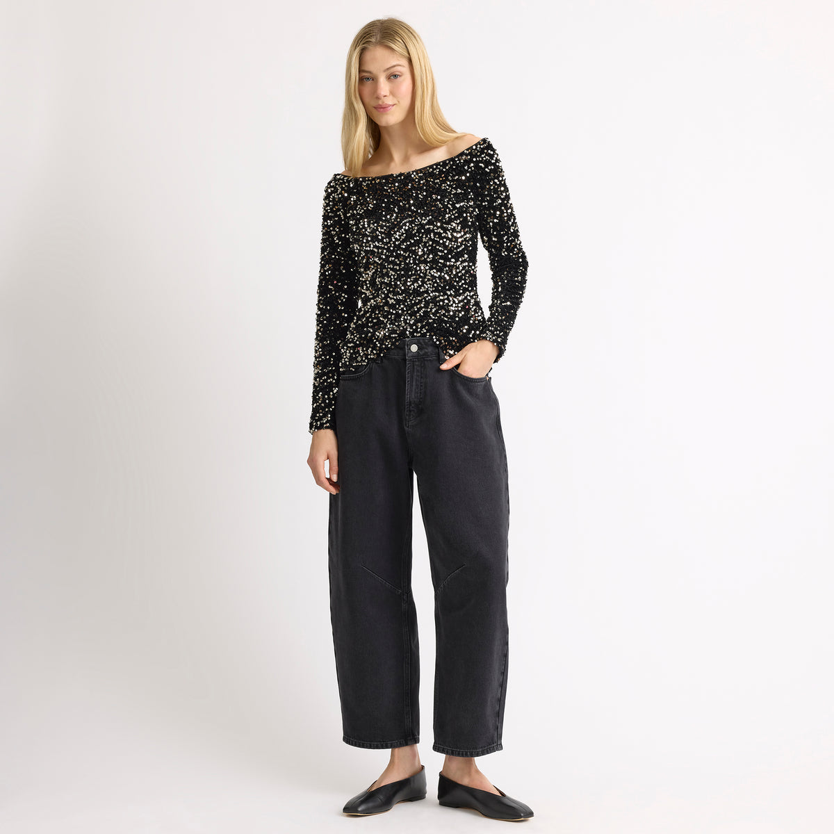 Velvet Sequin Bardot Top