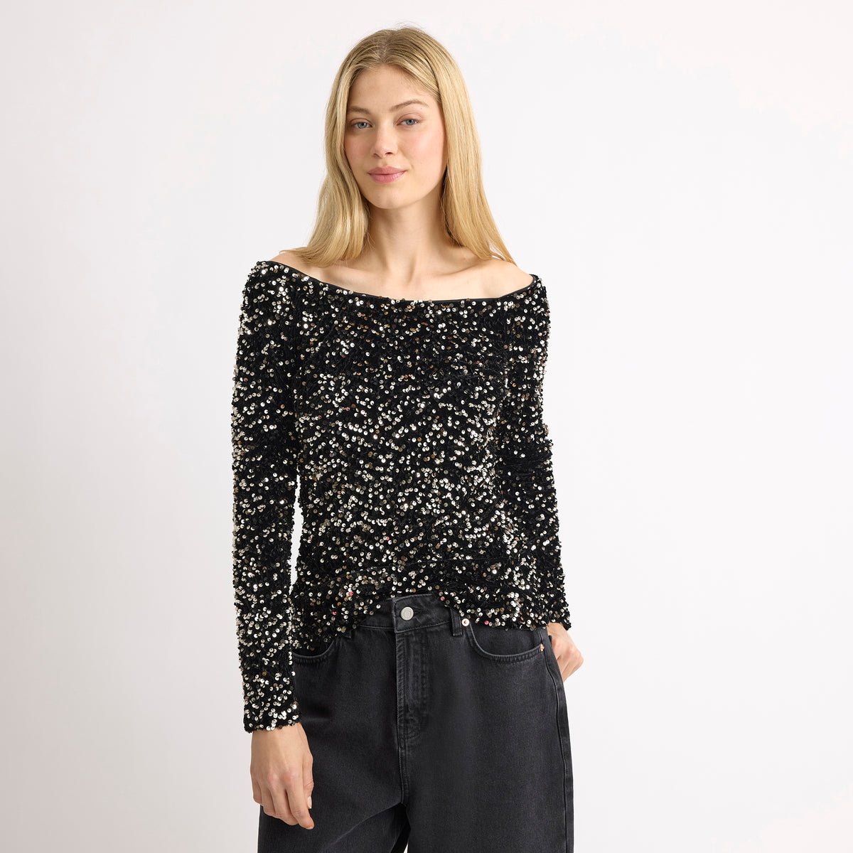 Velvet Sequin Bardot Top