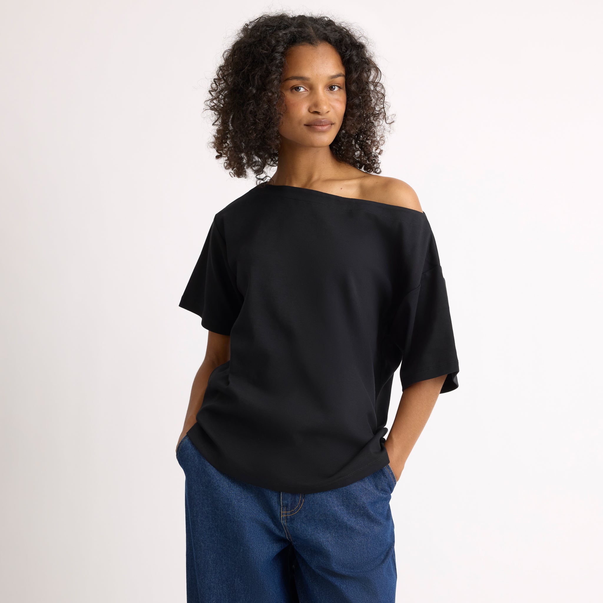 Black Off Shoulder T Shirt