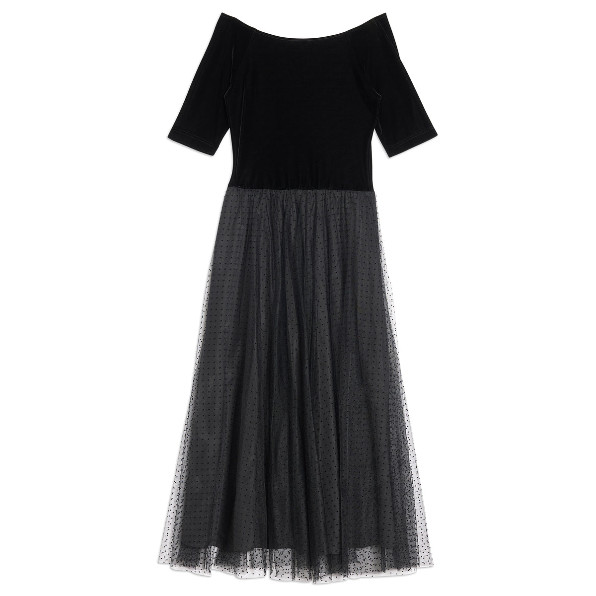 Flocked Spot Velvet Bardot Dress