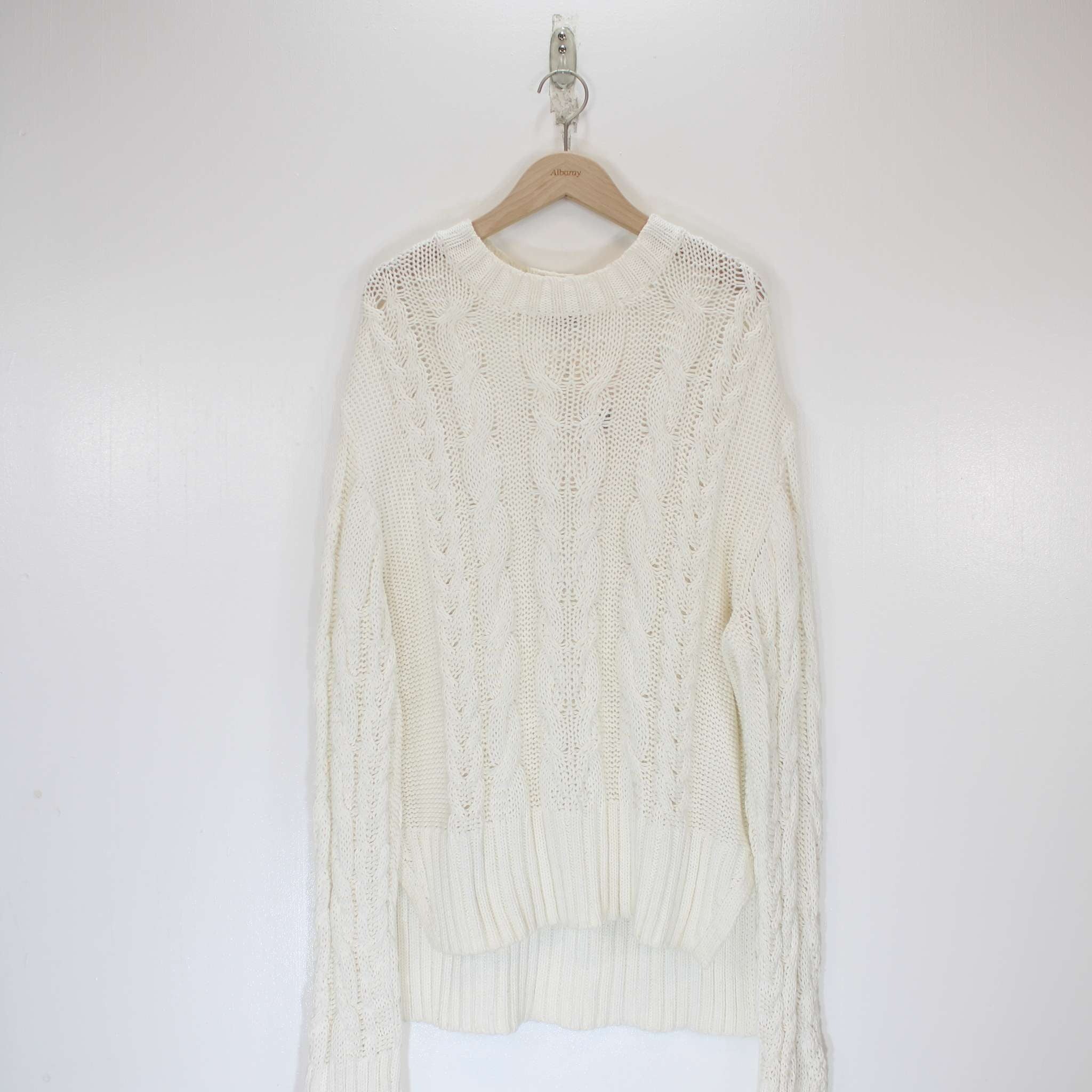 Re-Loved White Cotton Cable Jumper Size 10