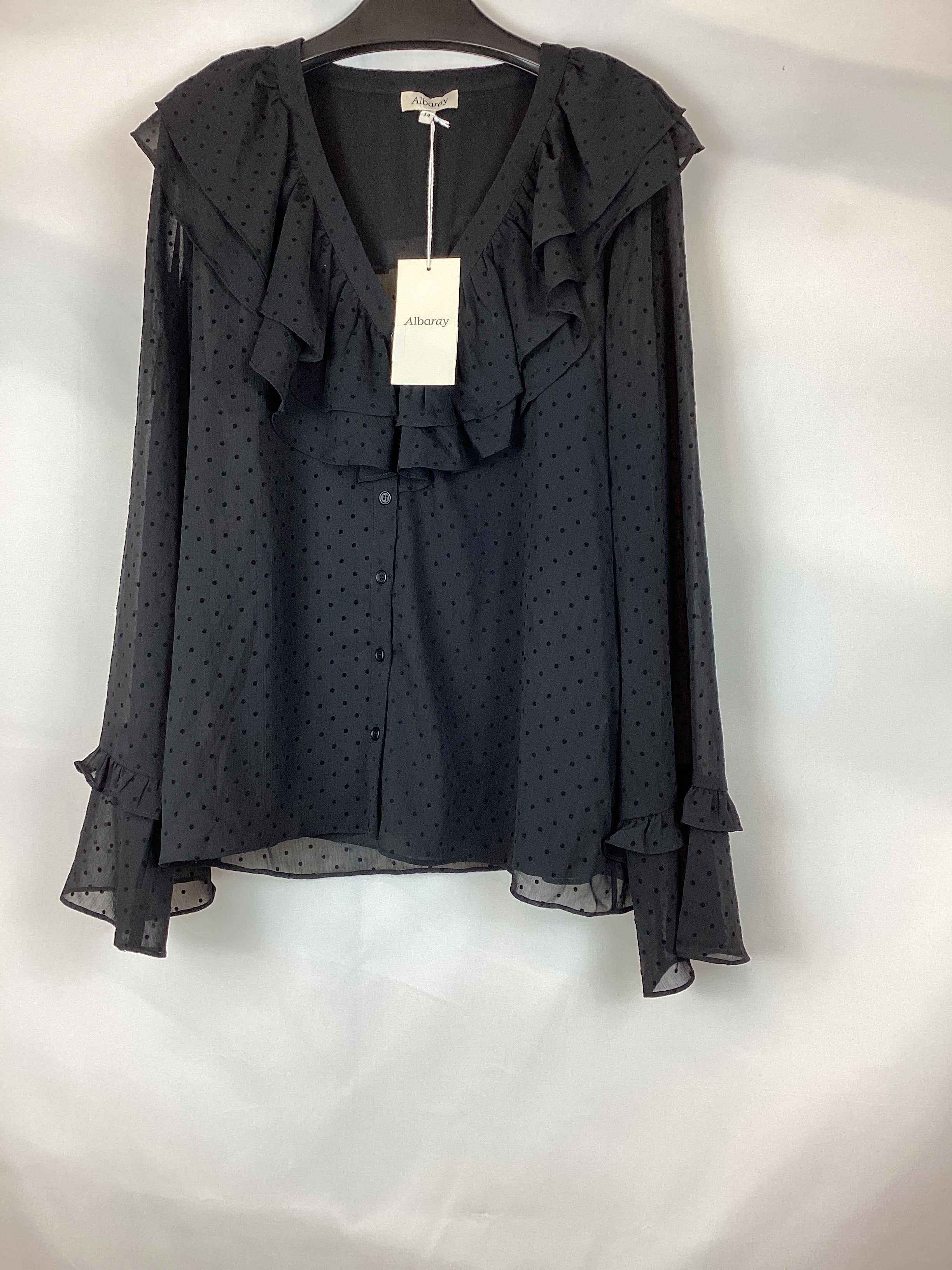 Re-Loved Flocked Spot Ruffle Blouse - Size 14