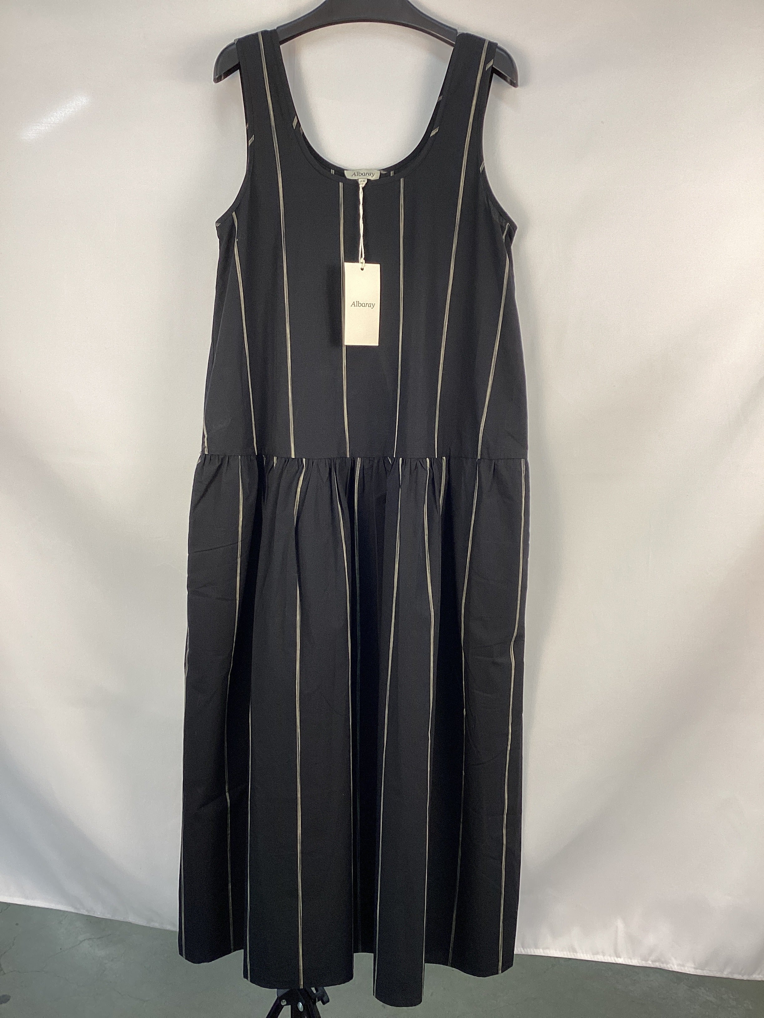 Re-Loved Black Cotton Stripe Dress - Size 10