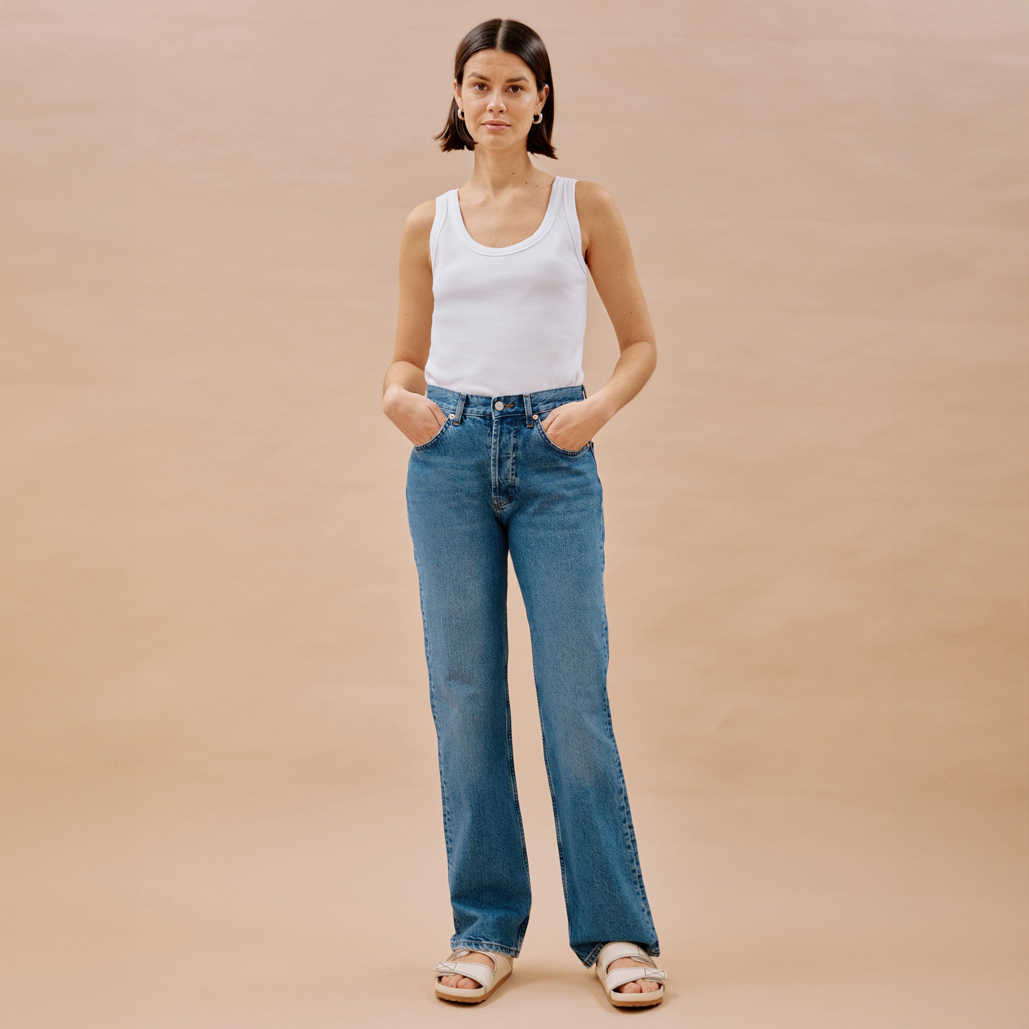Mid Rise Wide Leg Turn Up Jeans, Albaray