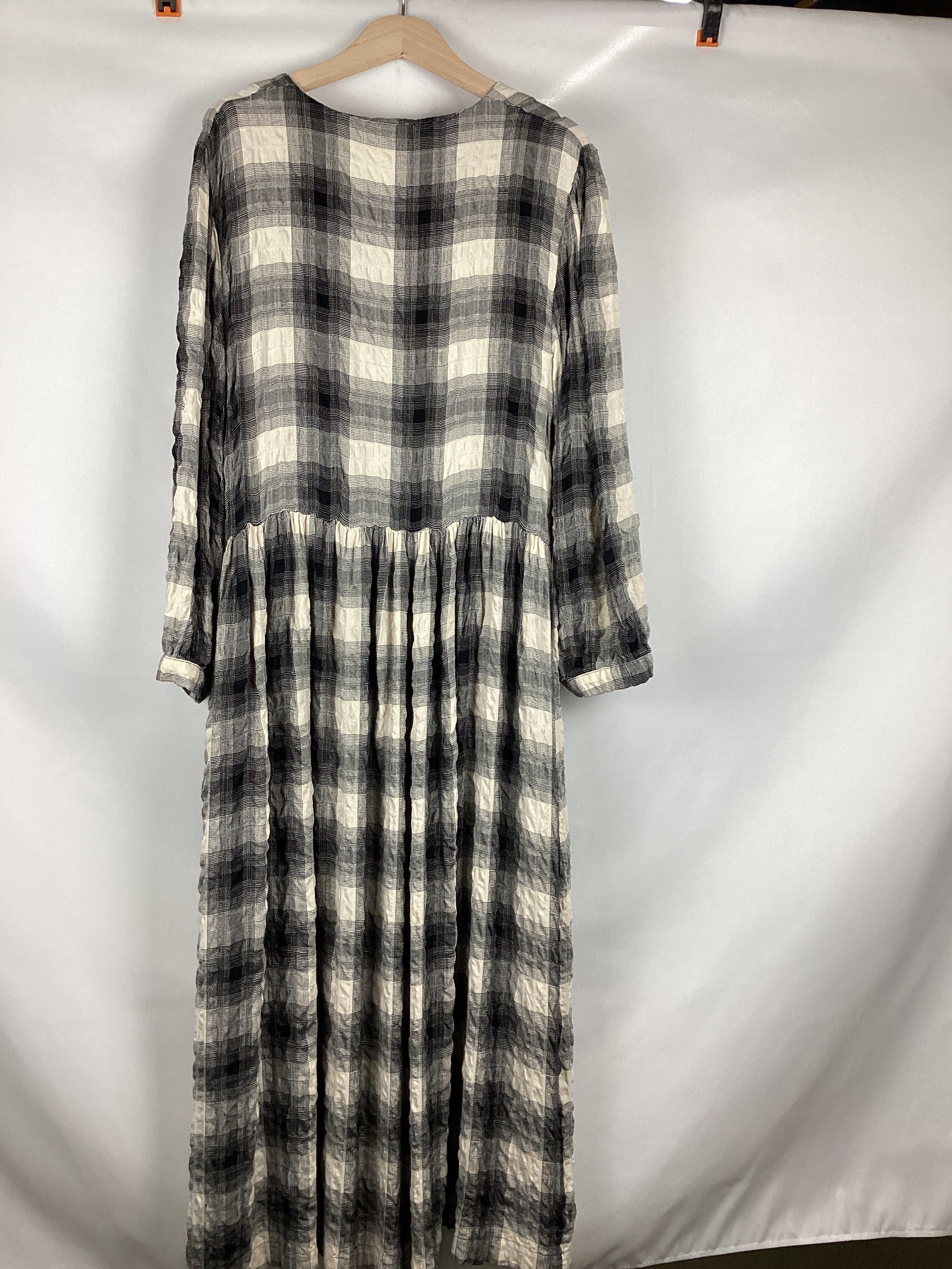 Re-Loved Black and Cream Plaid Midi Dress - Size 10