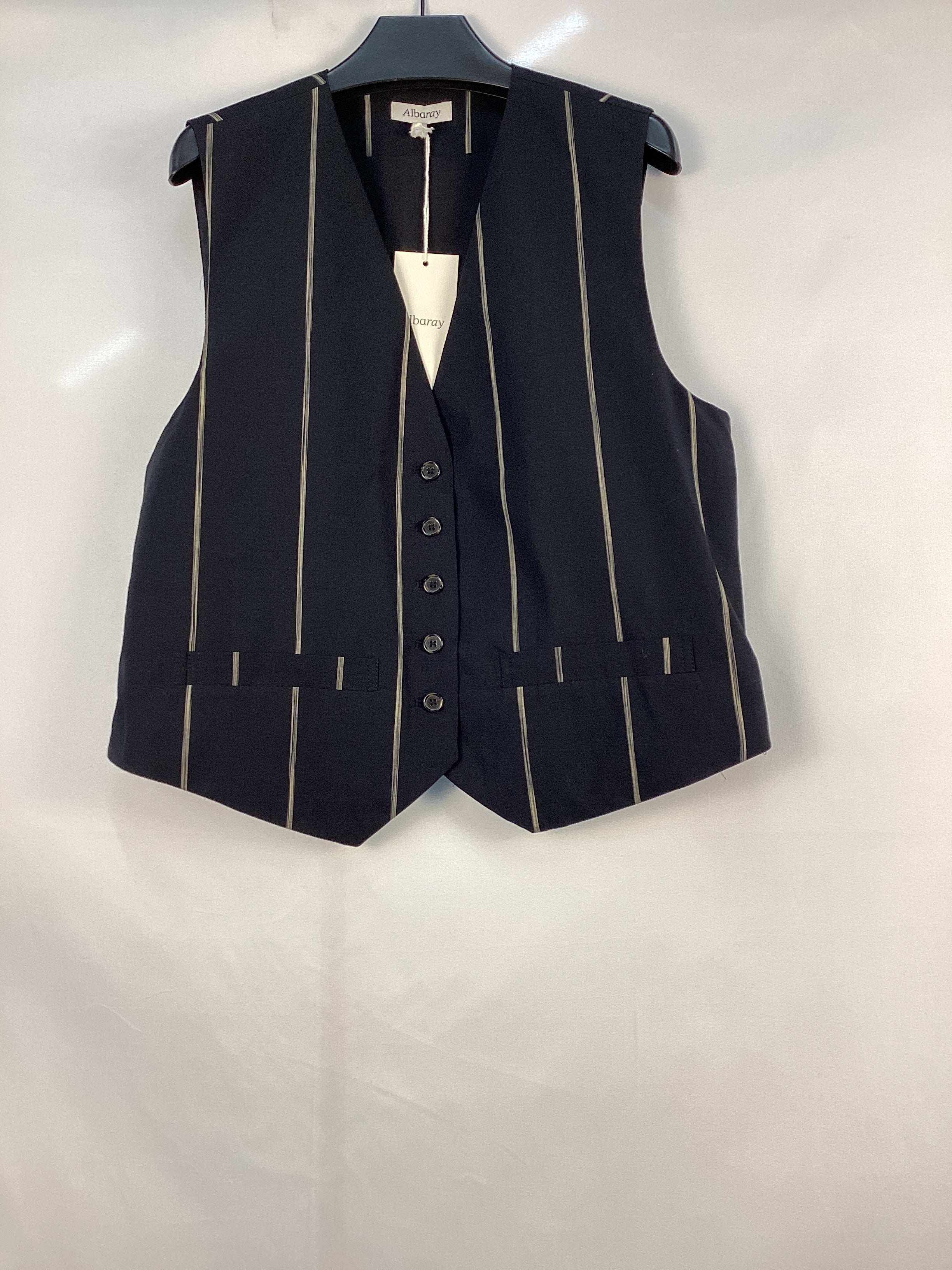 Re-Loved Black Cotton Stripe Waistcoat - Size 14
