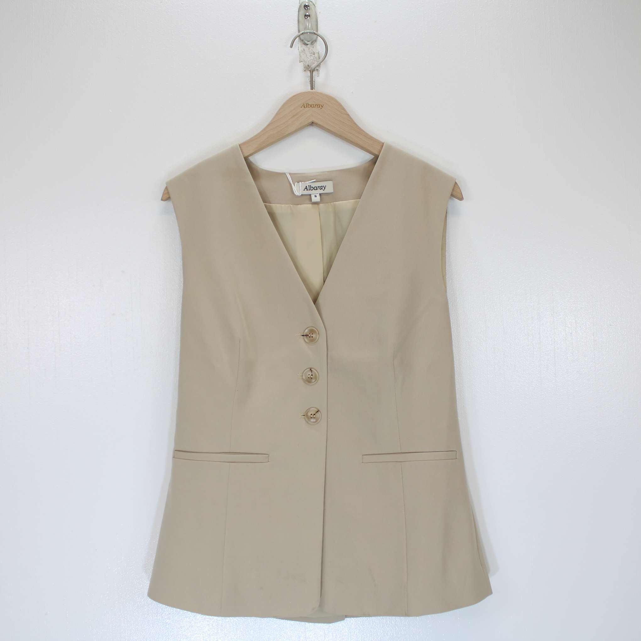 Re-Loved Stone Tailored Cutaway Waistcoat Size 8