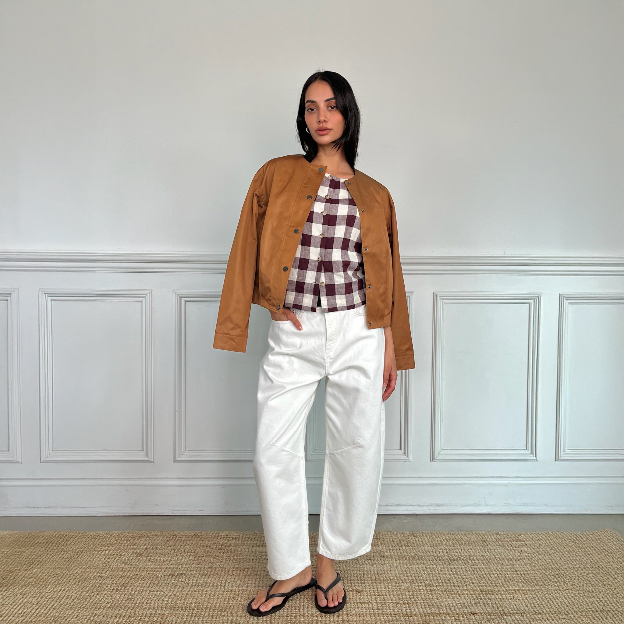 Burgundy Gingham Button Top