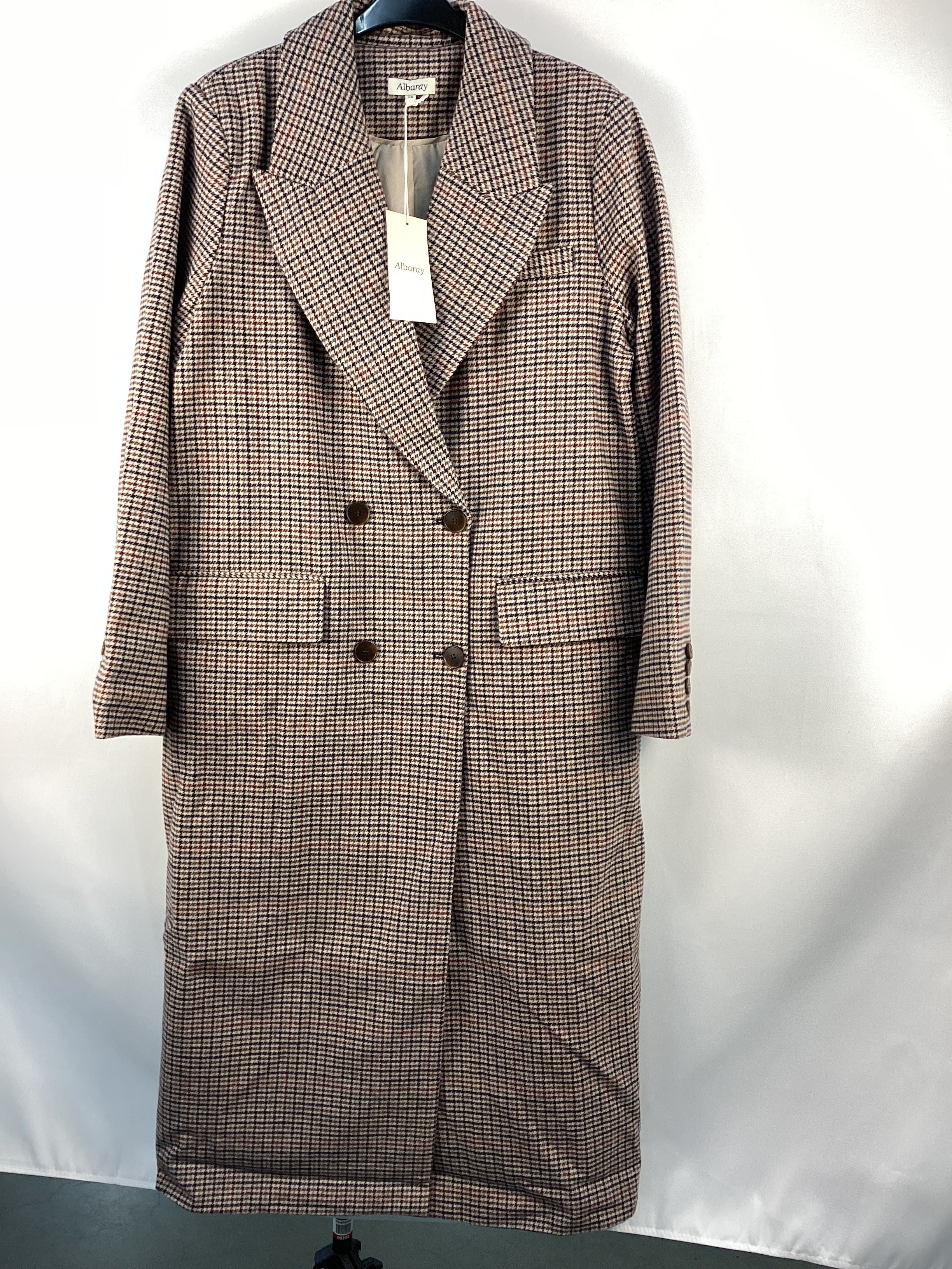 Re-Loved Check Double Breasted Coat - Size 14