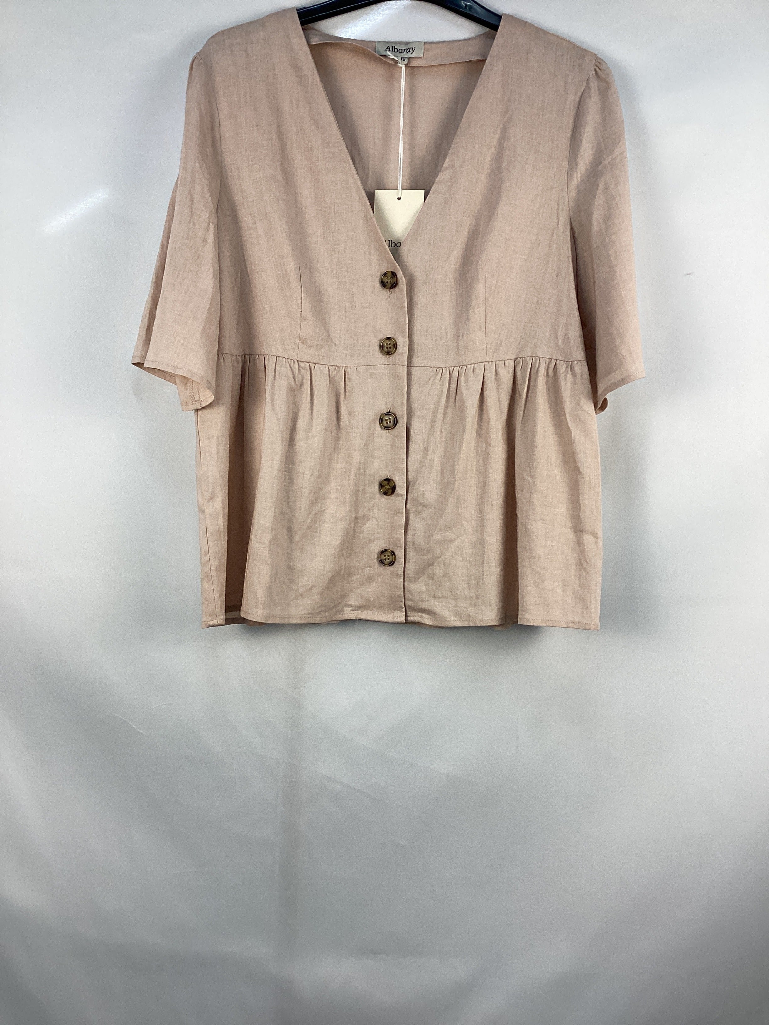 Re-Loved Linen Blend Button Peplum Top - Size 10