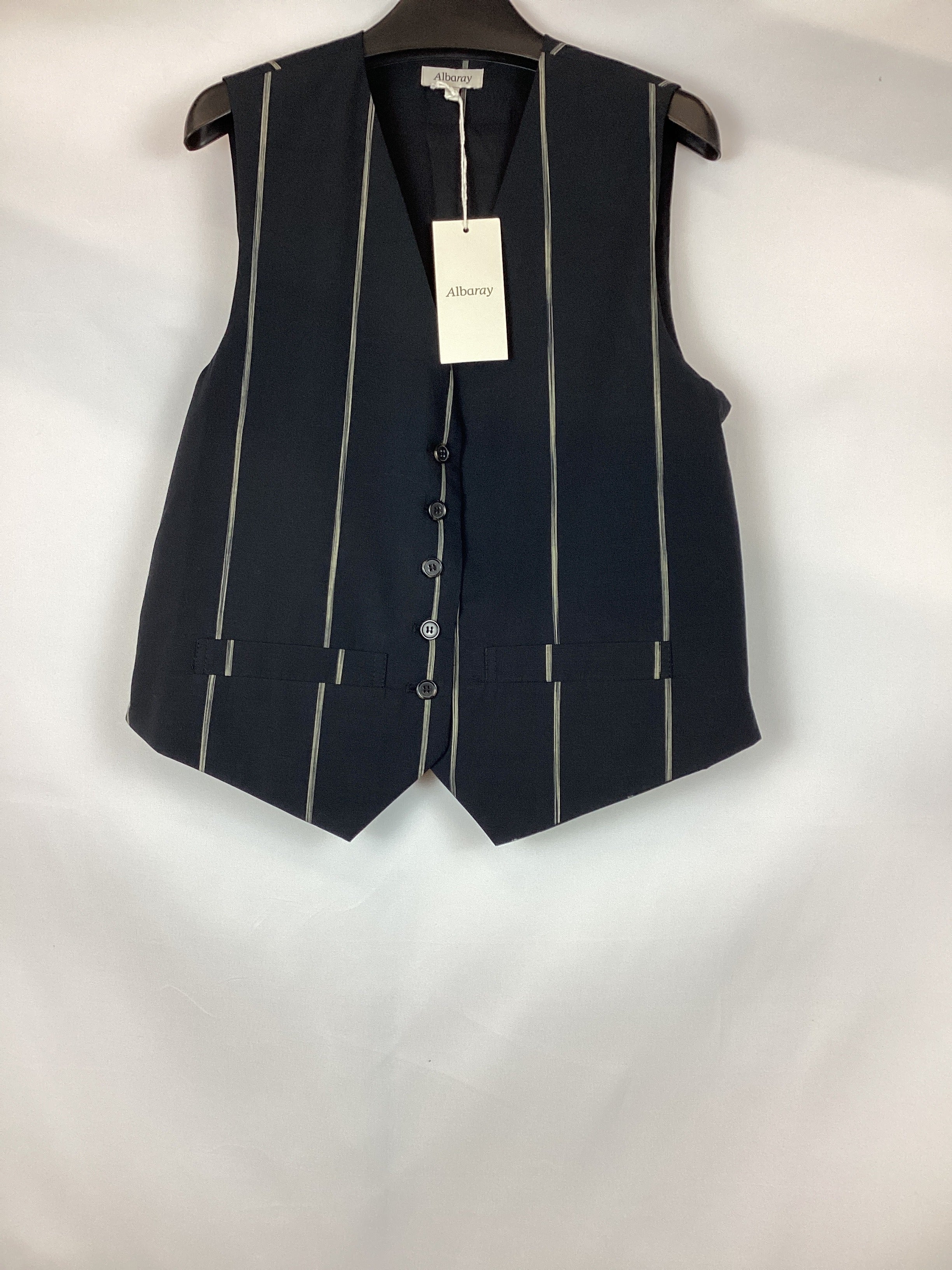 Re-Loved Black Cotton Stripe Waistcoat - Size 10