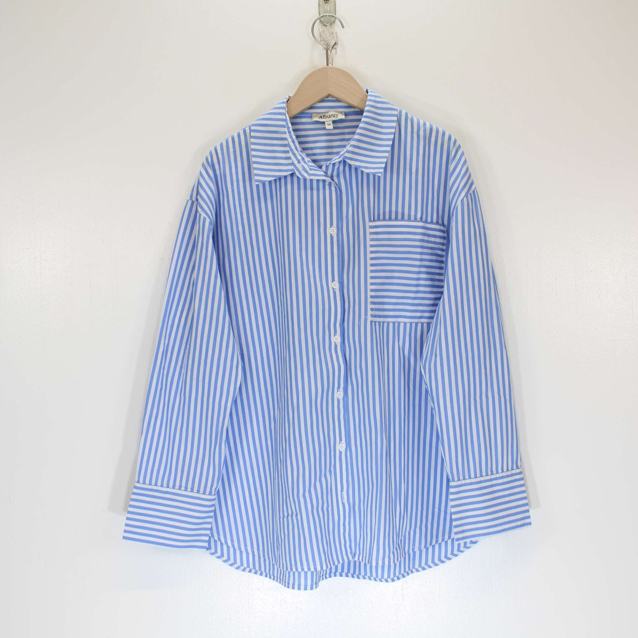 Re-Loved Blue White Stripe Organic Cotton Shirt Size 12