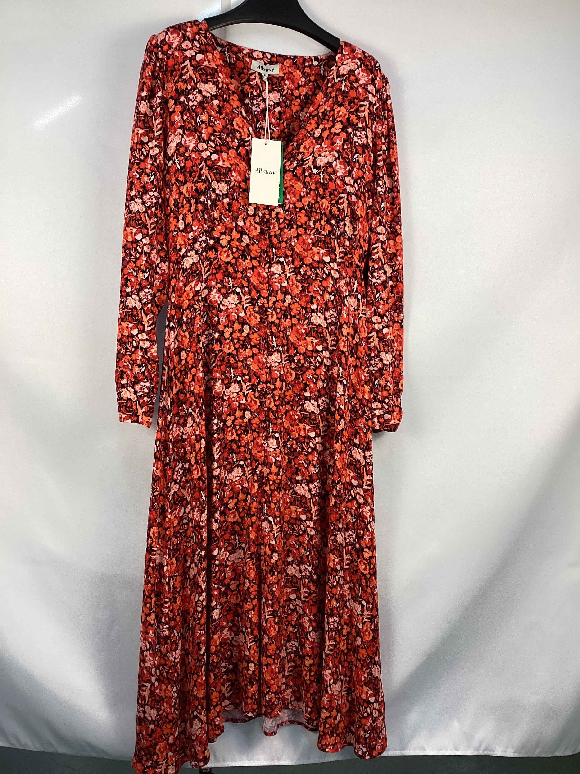 Re-Loved Red Floral V Neck Midi Dress - Size 10