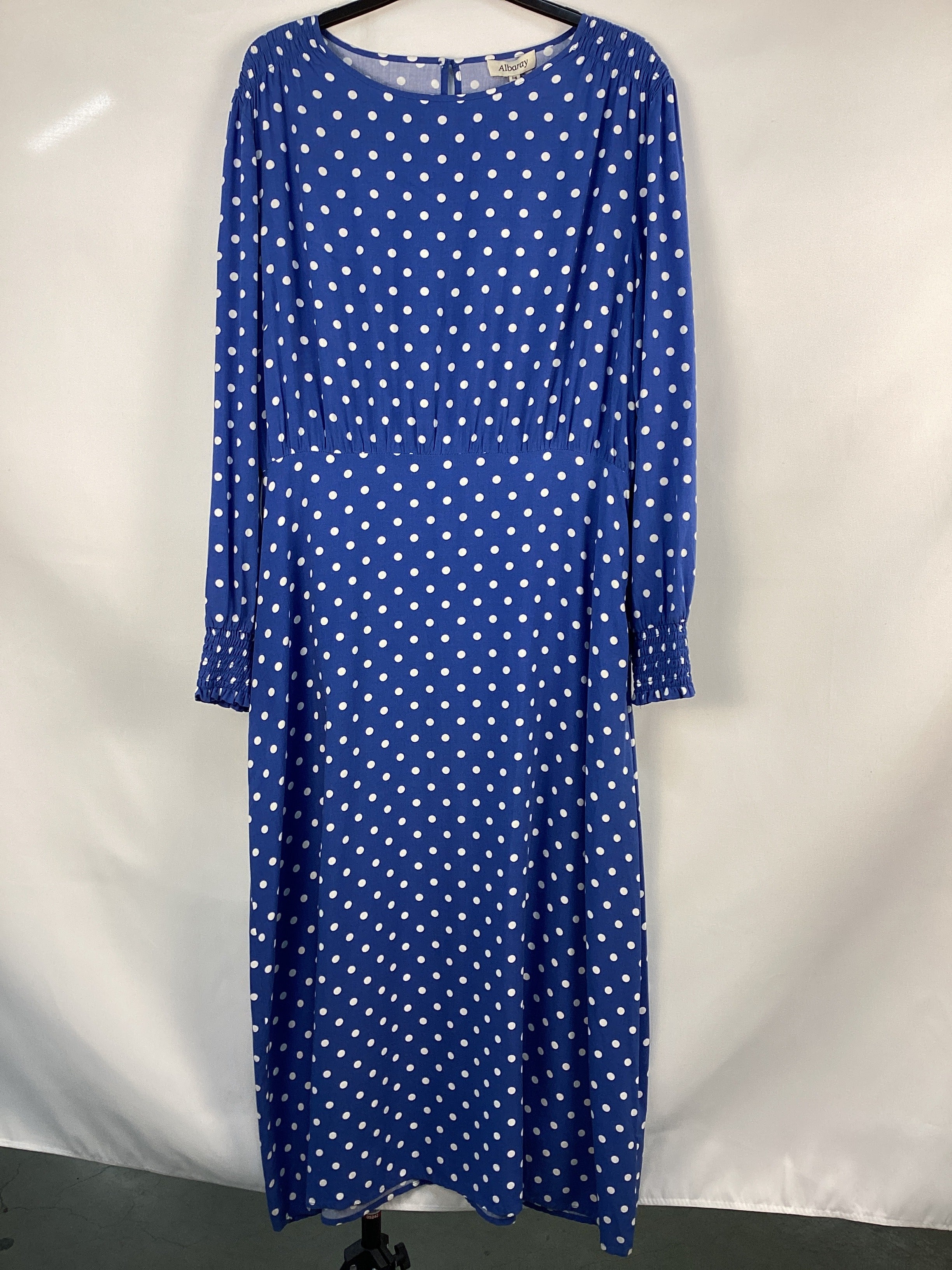 Re-Loved Blue Spot Midi Dress - Size 18
