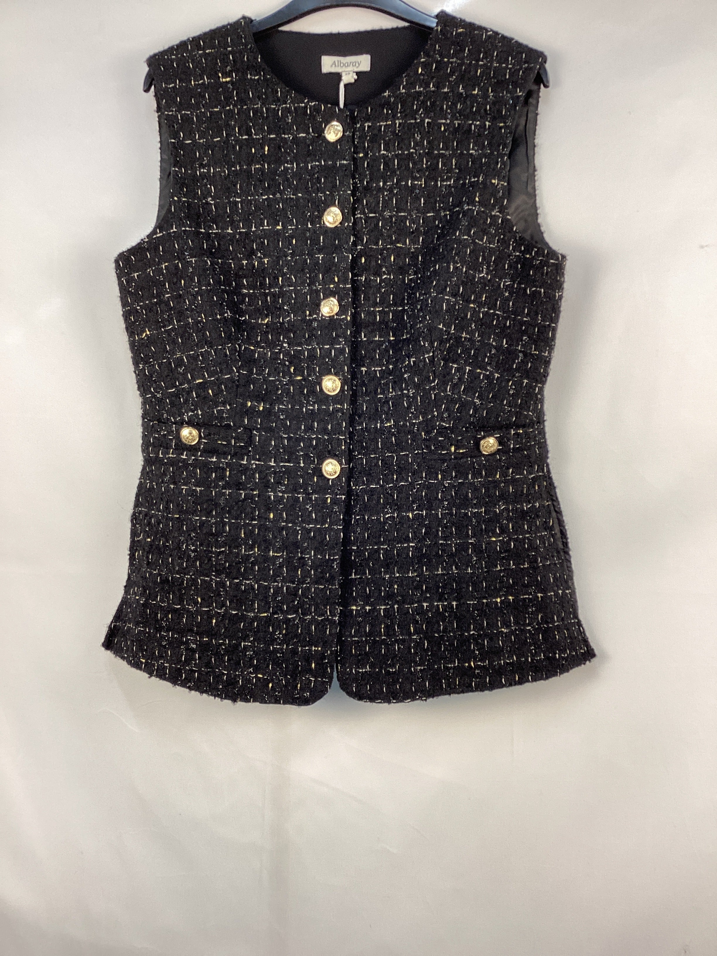 Re-Loved Black and Gold Tweed Waistcoat - Size 12