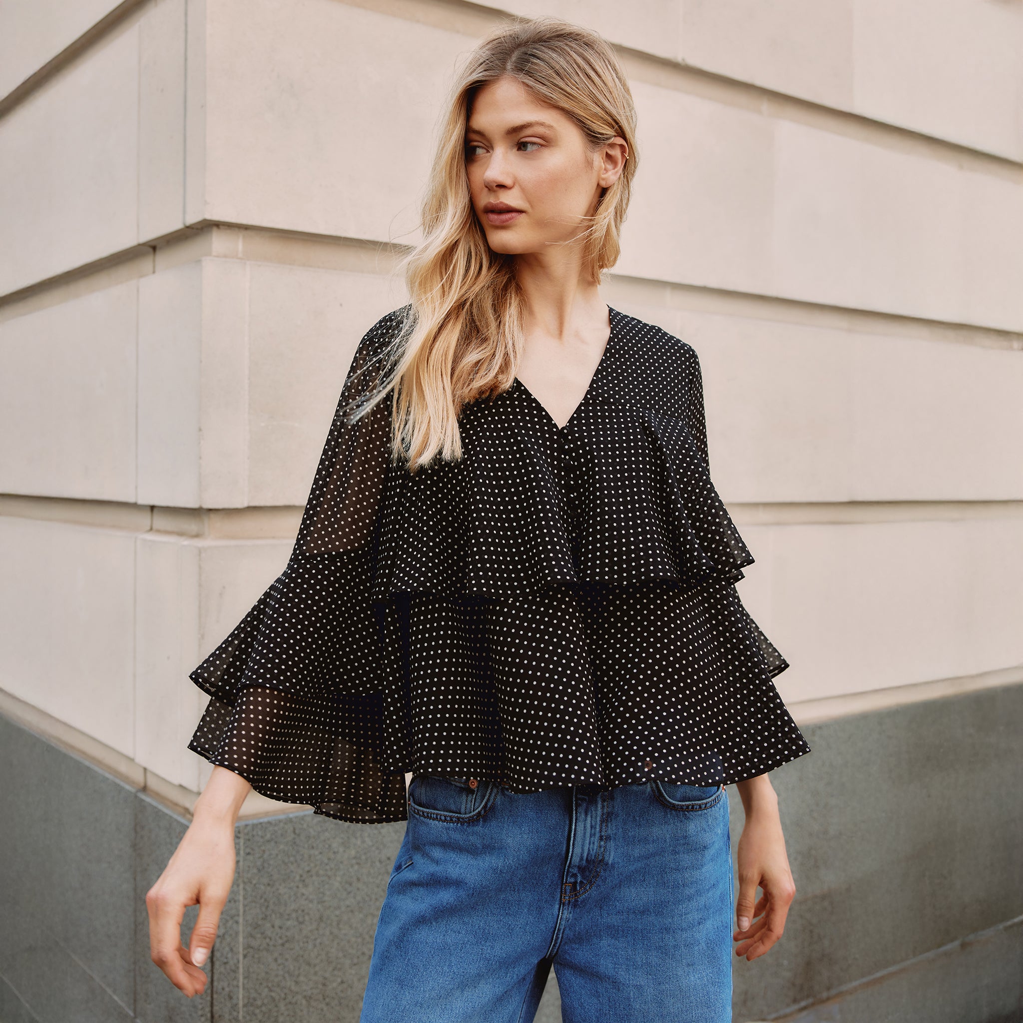 Chiffon Spot Ruffle Top