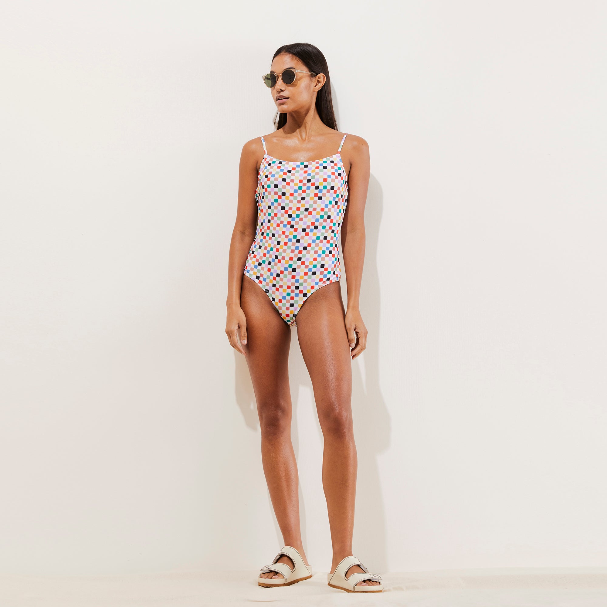 Chequerboard Strappy Swimsuit