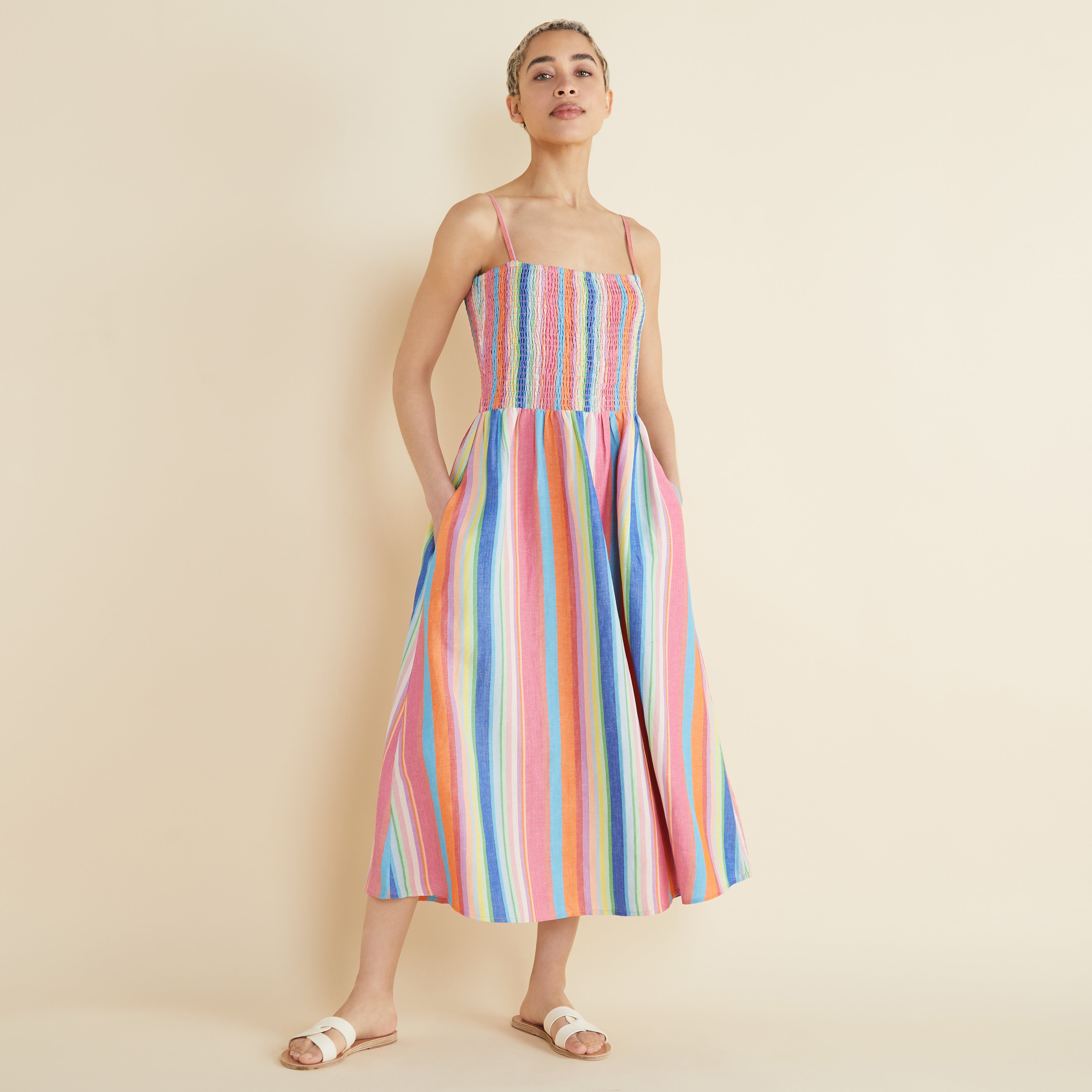Shirred Stripe Sundress