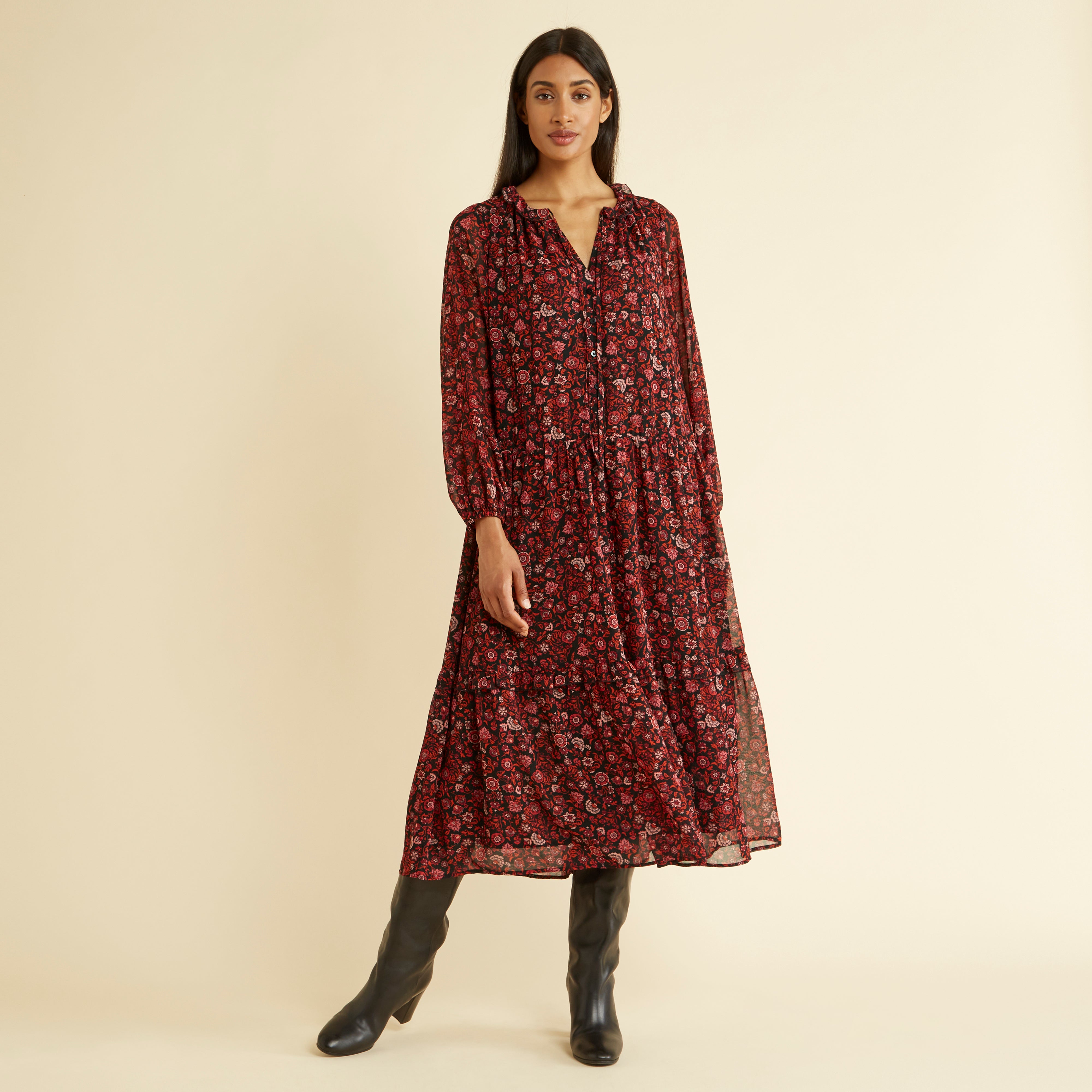 Lizzie Floral Tiered Midi Dress