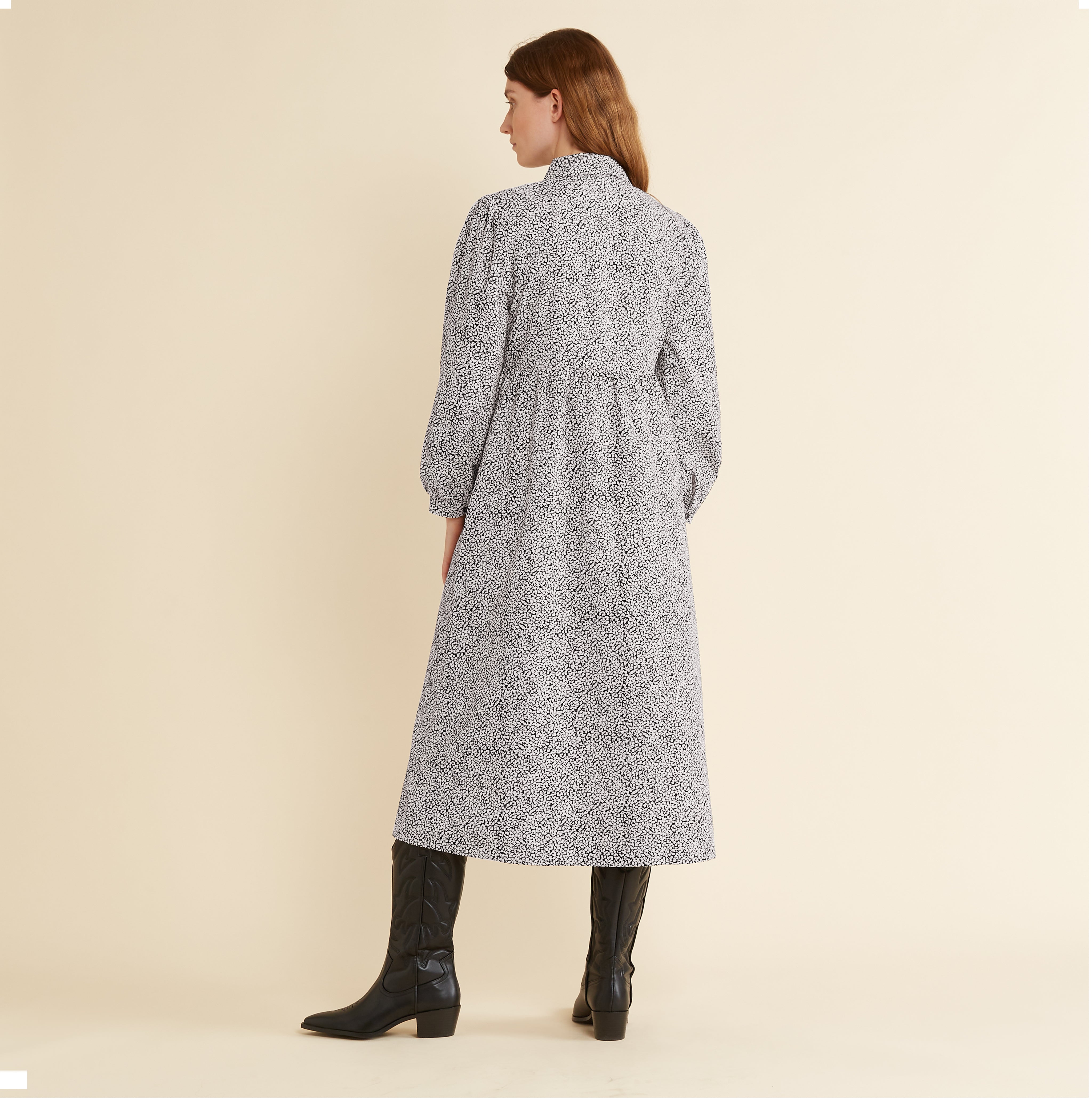 Black Sophia Ditsy Cord Midi Dress